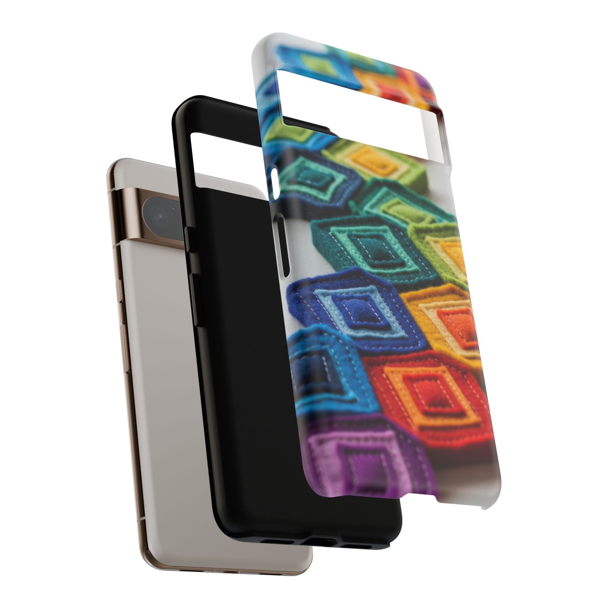 Colorful Geometric Quilt Pattern Phone Case – Bright Rainbow Diamond Tough Case