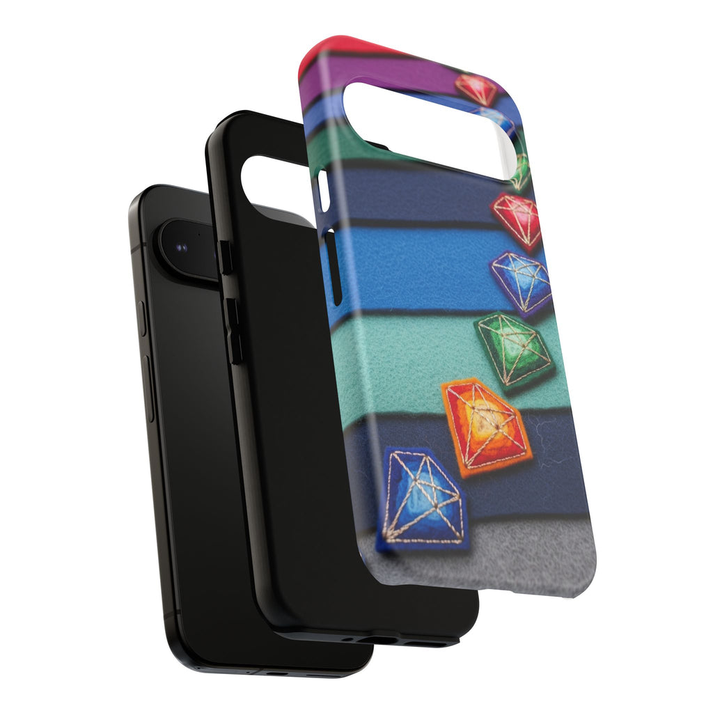 Colorful Gem Stripe Phone Case — Rainbow Diamond Pattern Tough Case