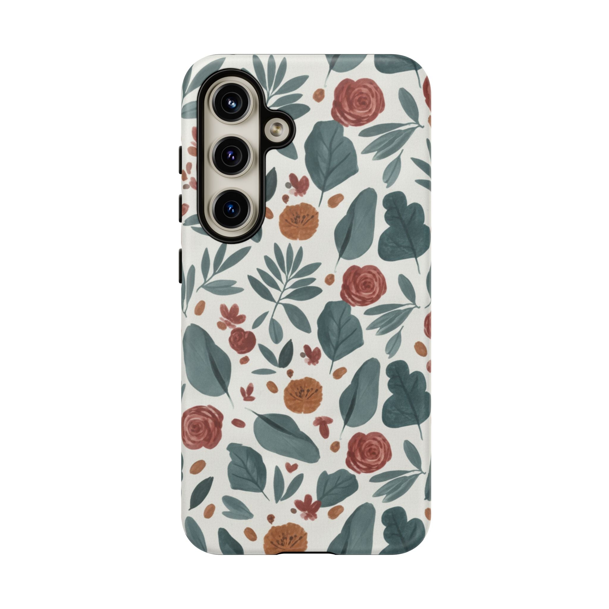 Floral Leaf Pattern Tough Phone Case — Protective Botanical iPhone Cover