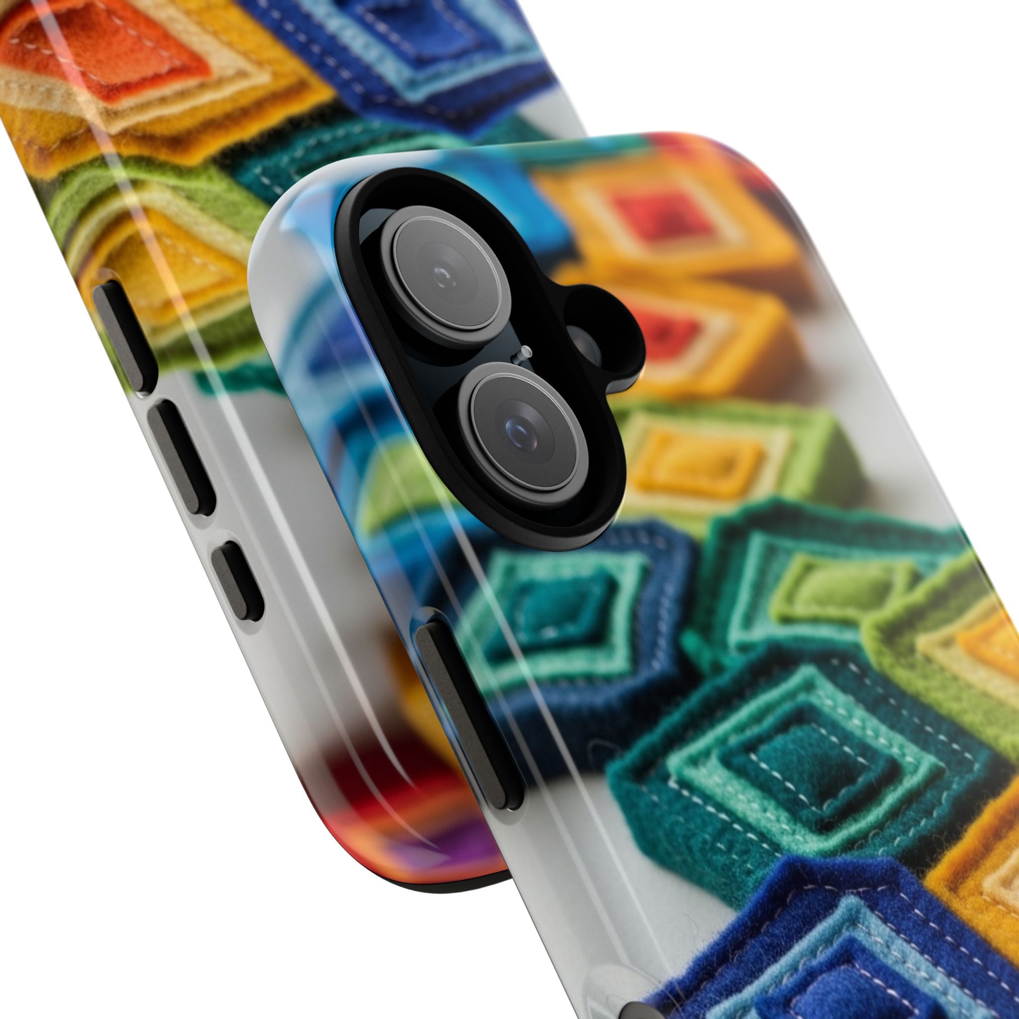 Colorful Geometric Quilt Pattern Phone Case – Bright Rainbow Diamond Tough Case