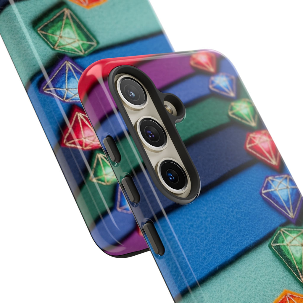 Colorful Gem Stripe Phone Case — Rainbow Diamond Pattern Tough Case