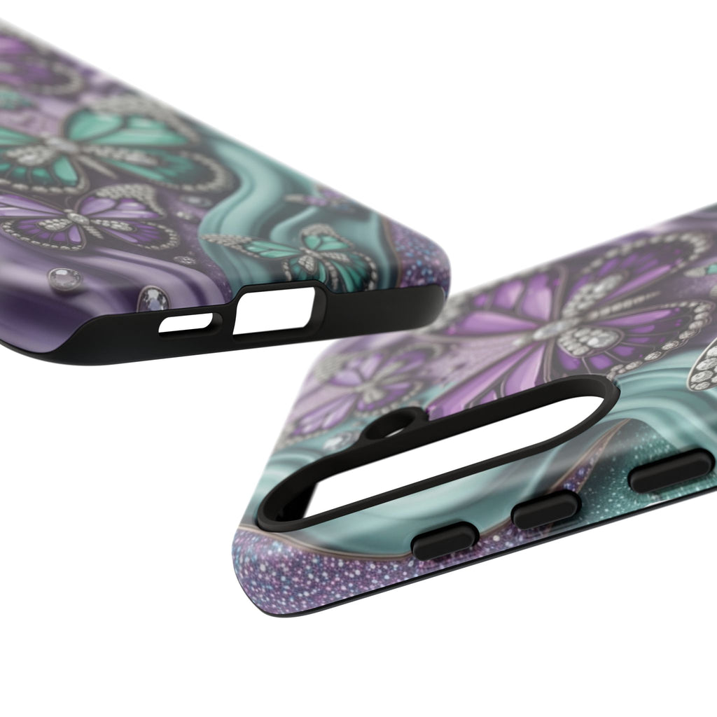 Butterfly Gem Tough Phone Case – Teal & Purple Sparkle Protective Cover