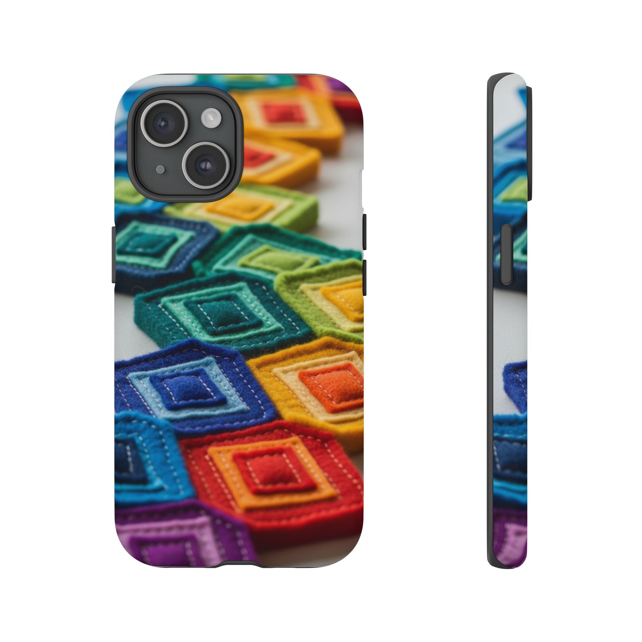 Colorful Geometric Quilt Pattern Phone Case – Bright Rainbow Diamond Tough Case