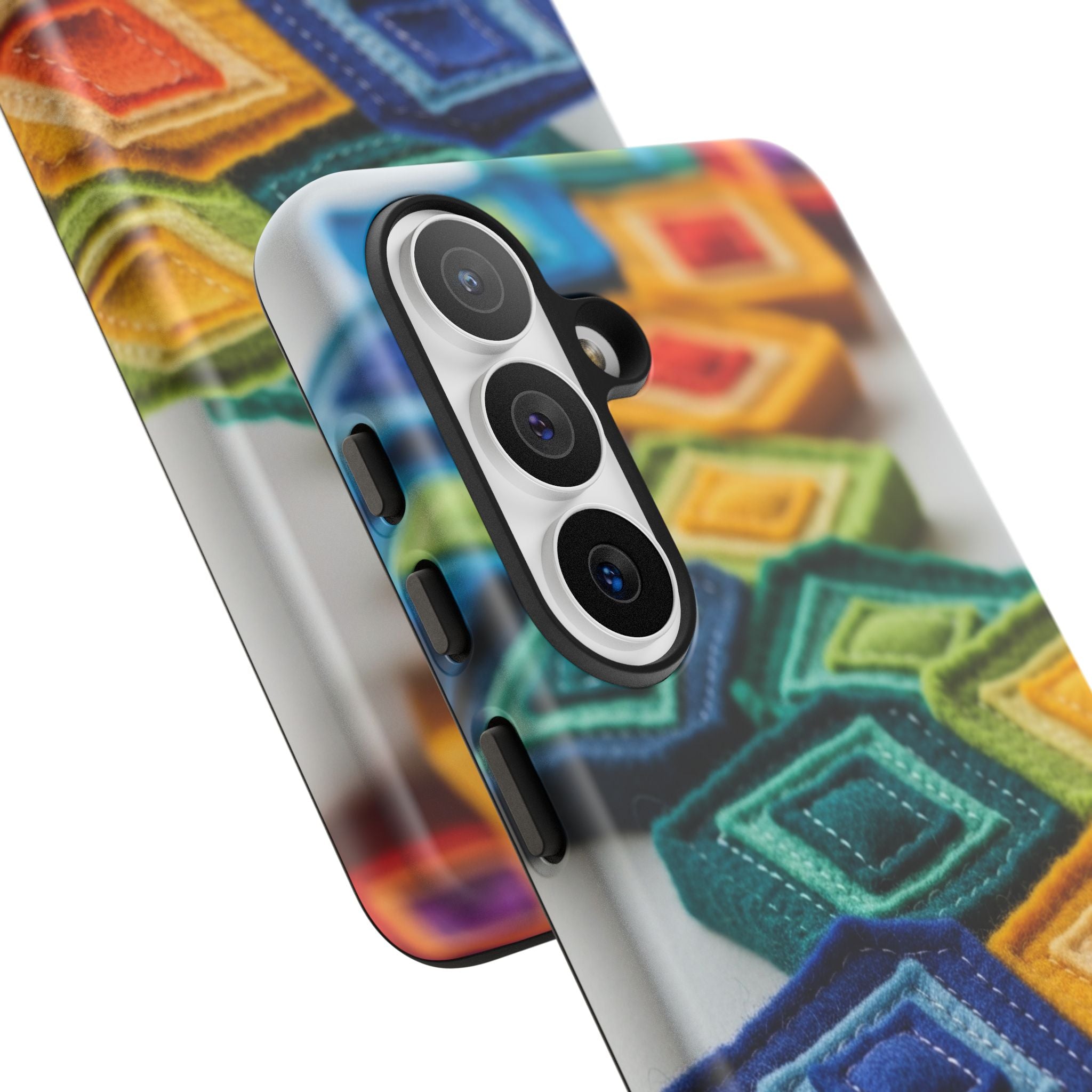 Colorful Geometric Quilt Pattern Phone Case – Bright Rainbow Diamond Tough Case