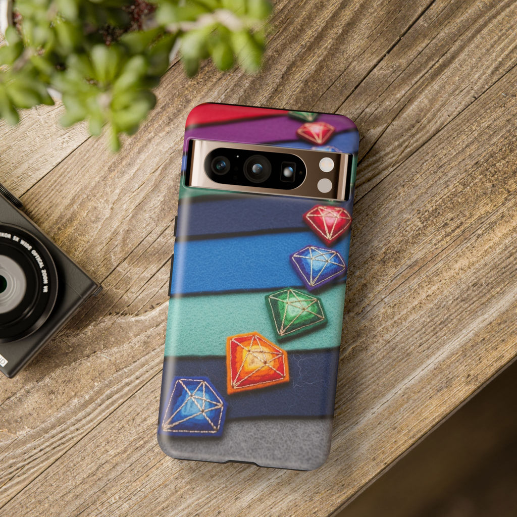 Colorful Gem Stripe Phone Case — Rainbow Diamond Pattern Tough Case