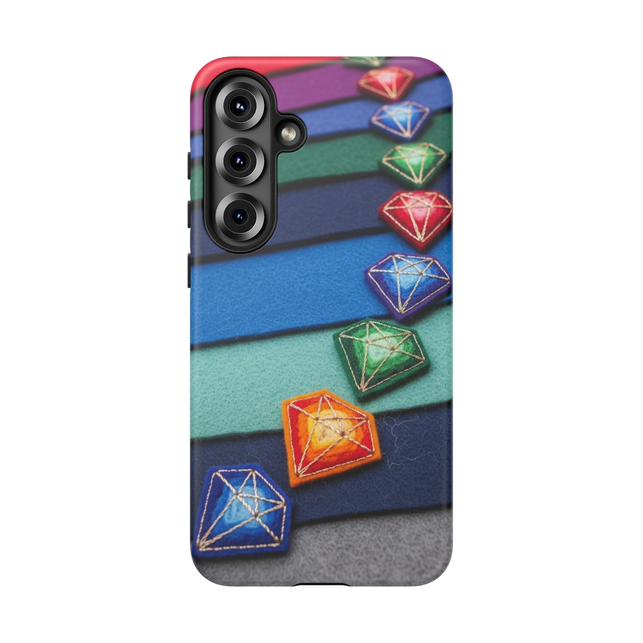 Colorful Gem Stripe Phone Case — Rainbow Diamond Pattern Tough Case
