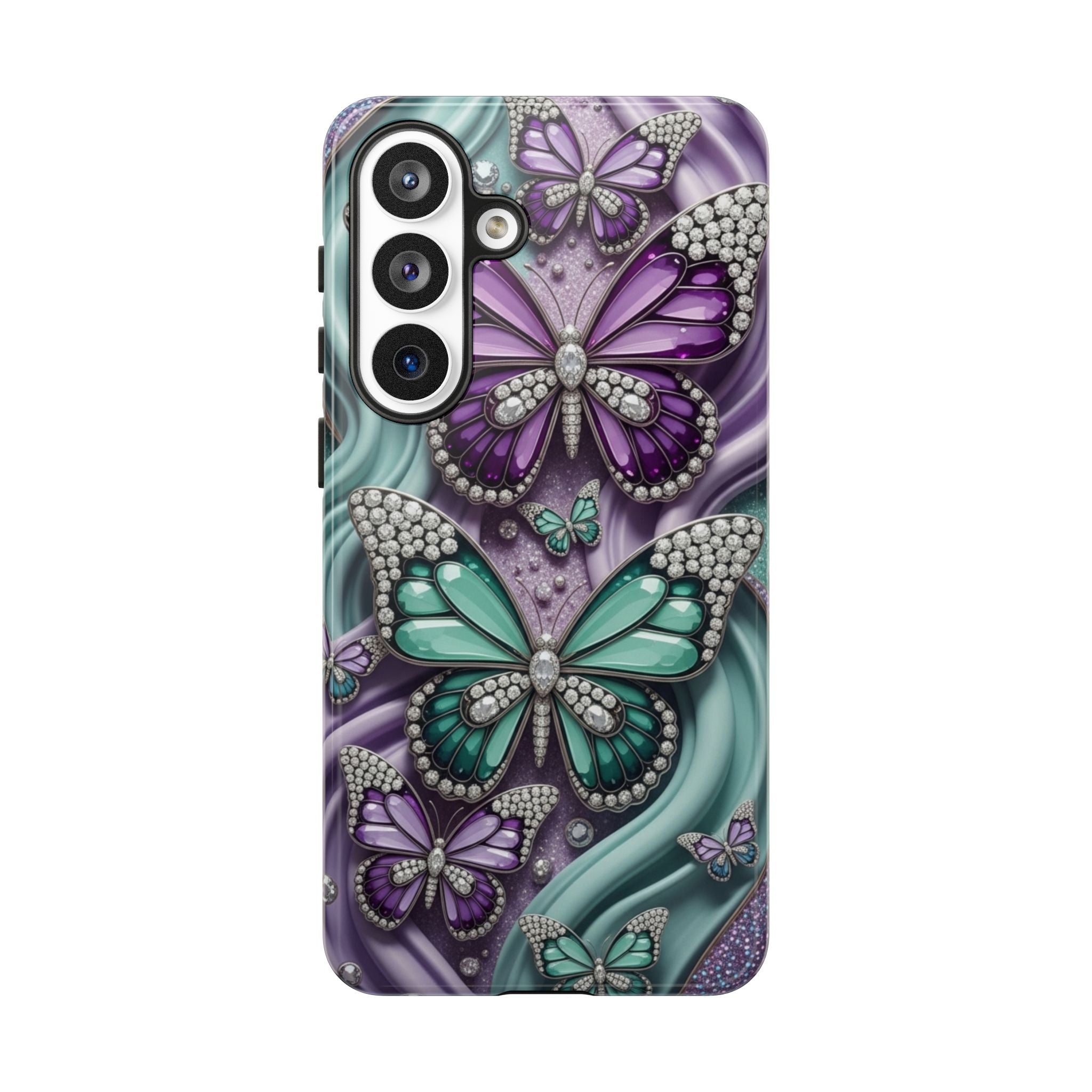 Butterfly Gem Tough Phone Case – Teal & Purple Sparkle Protective Cover