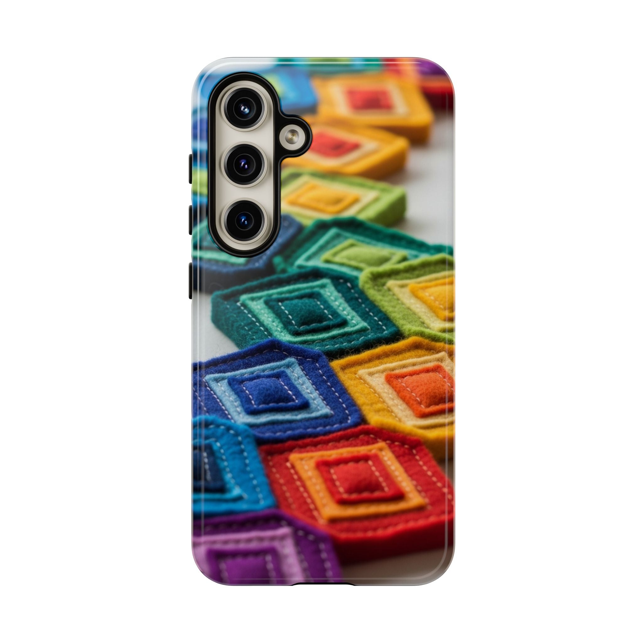 Colorful Geometric Quilt Pattern Phone Case – Bright Rainbow Diamond Tough Case