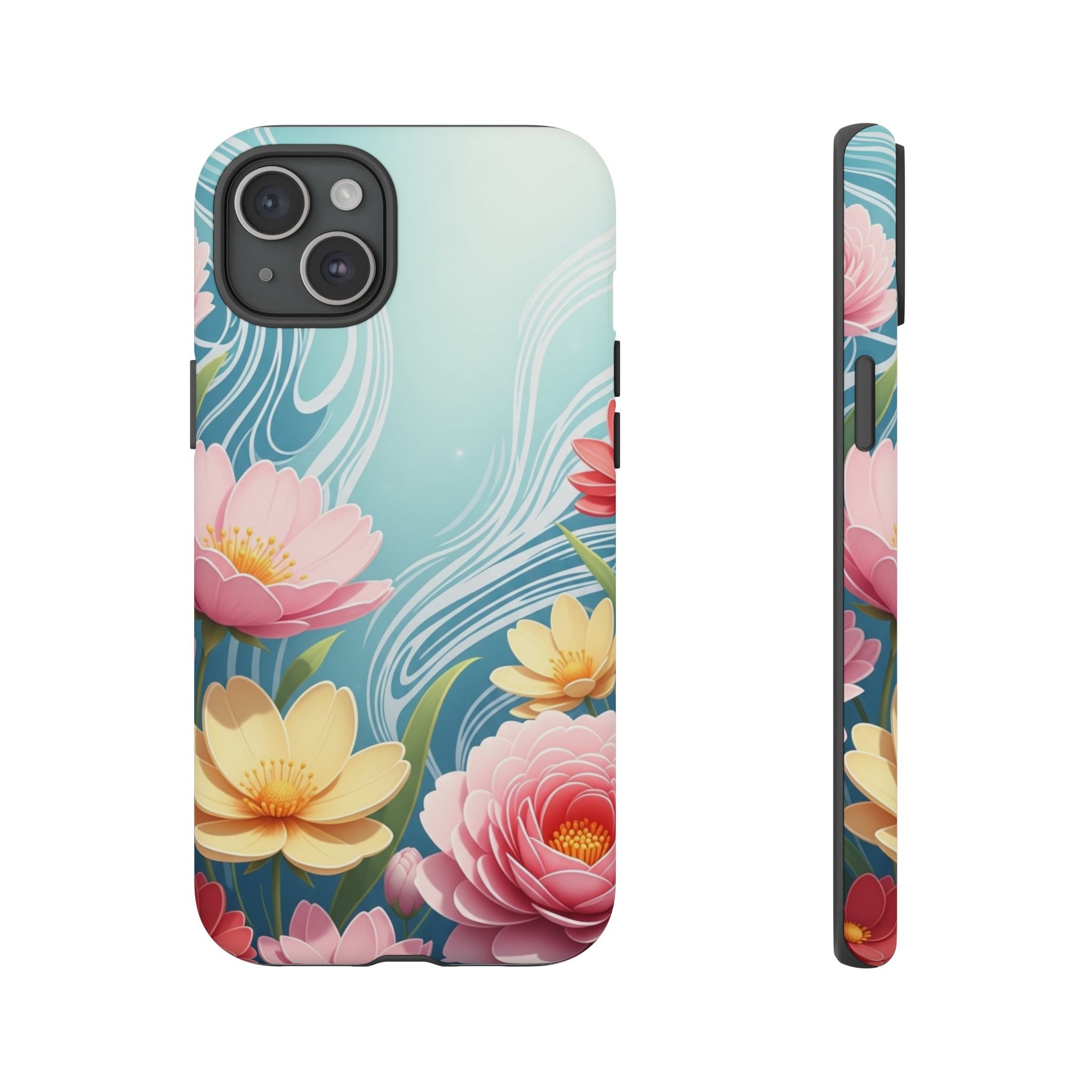 Floral Lotus Tough Phone Case — Watercolor Garden Protective Cover