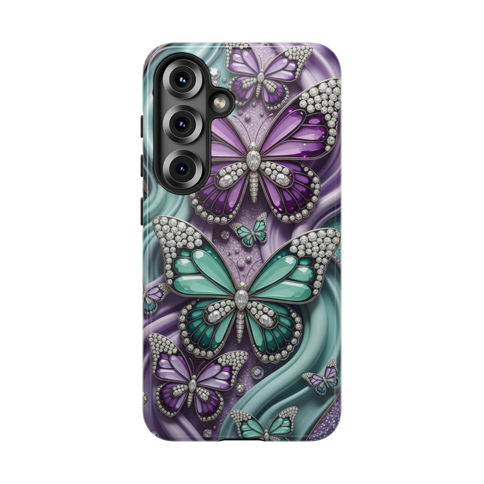 Butterfly Gem Tough Phone Case – Teal & Purple Sparkle Protective Cover