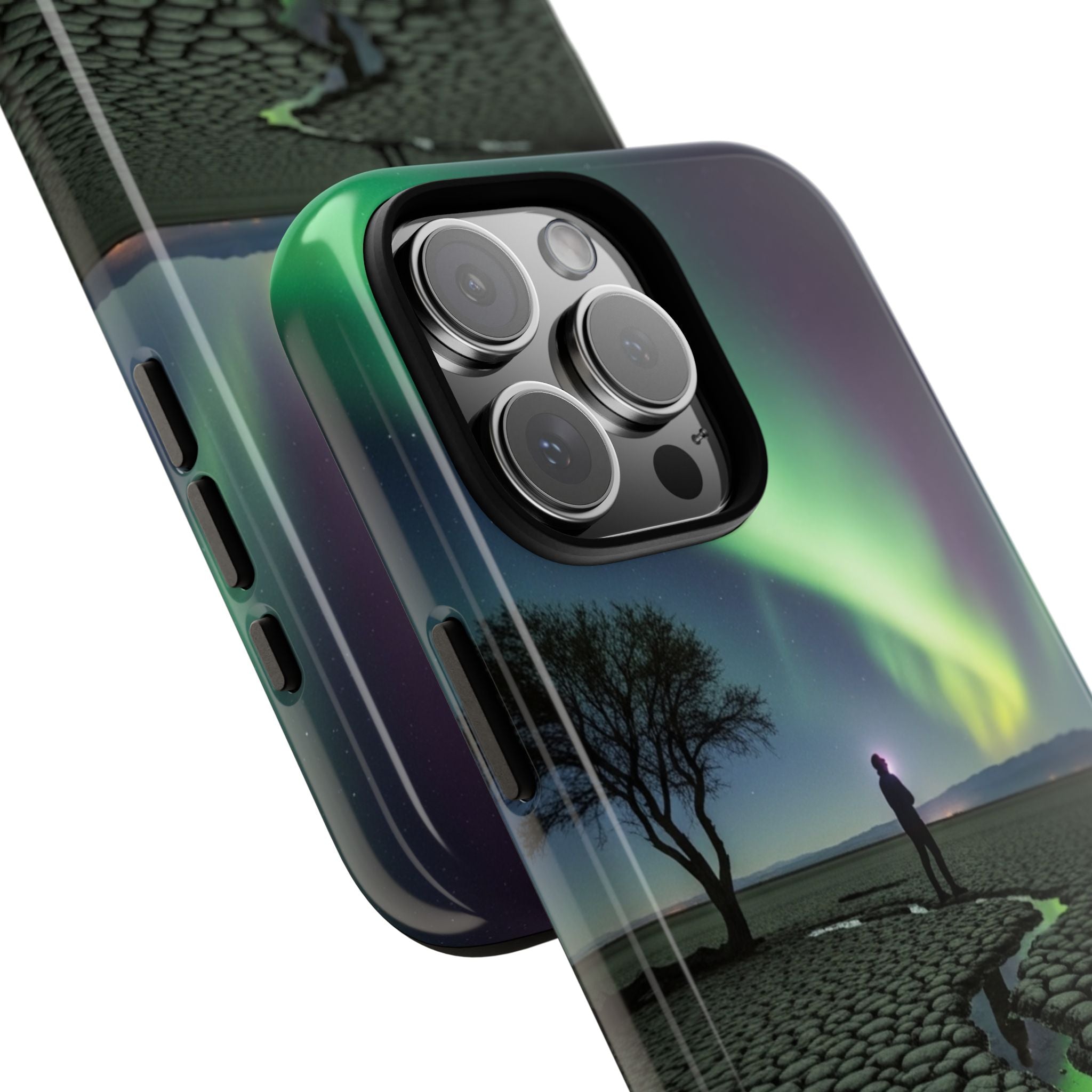 Aurora Night Sky Tough Phone Case — Northern Lights Landscape Protective Cover
