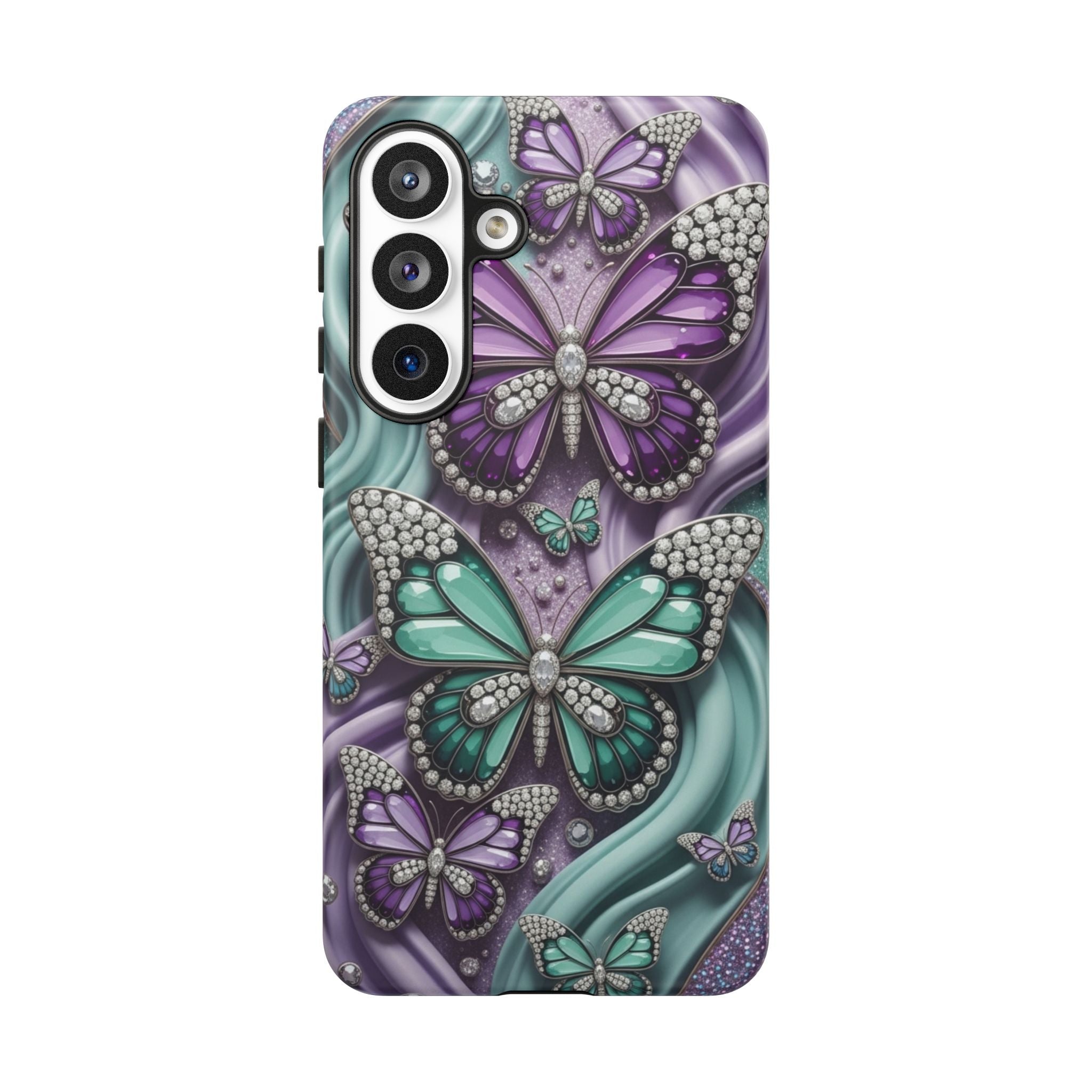 Butterfly Gem Tough Phone Case – Teal & Purple Sparkle Protective Cover