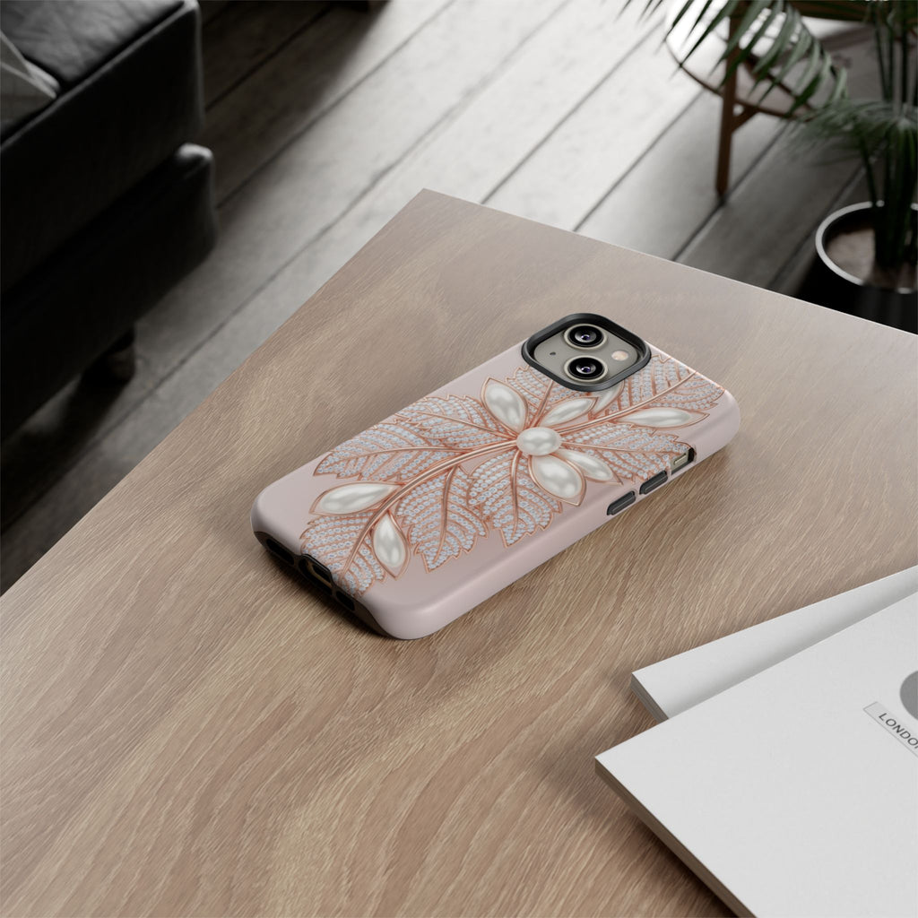Pearl Floral Phone Case – Rose Gold Leaf iPhone Cover