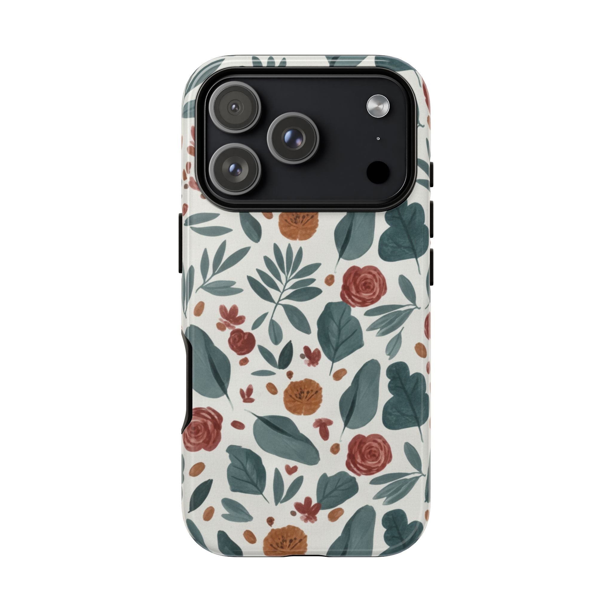 Floral Leaf Pattern Tough Phone Case — Protective Botanical iPhone Cover