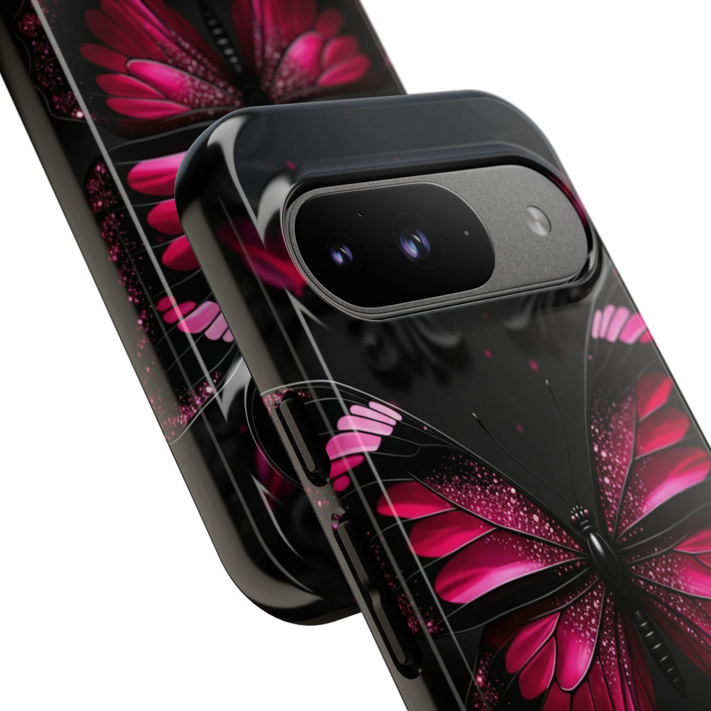 Pink Butterfly Tough Phone Case - Shockproof Protective iPhone Cover