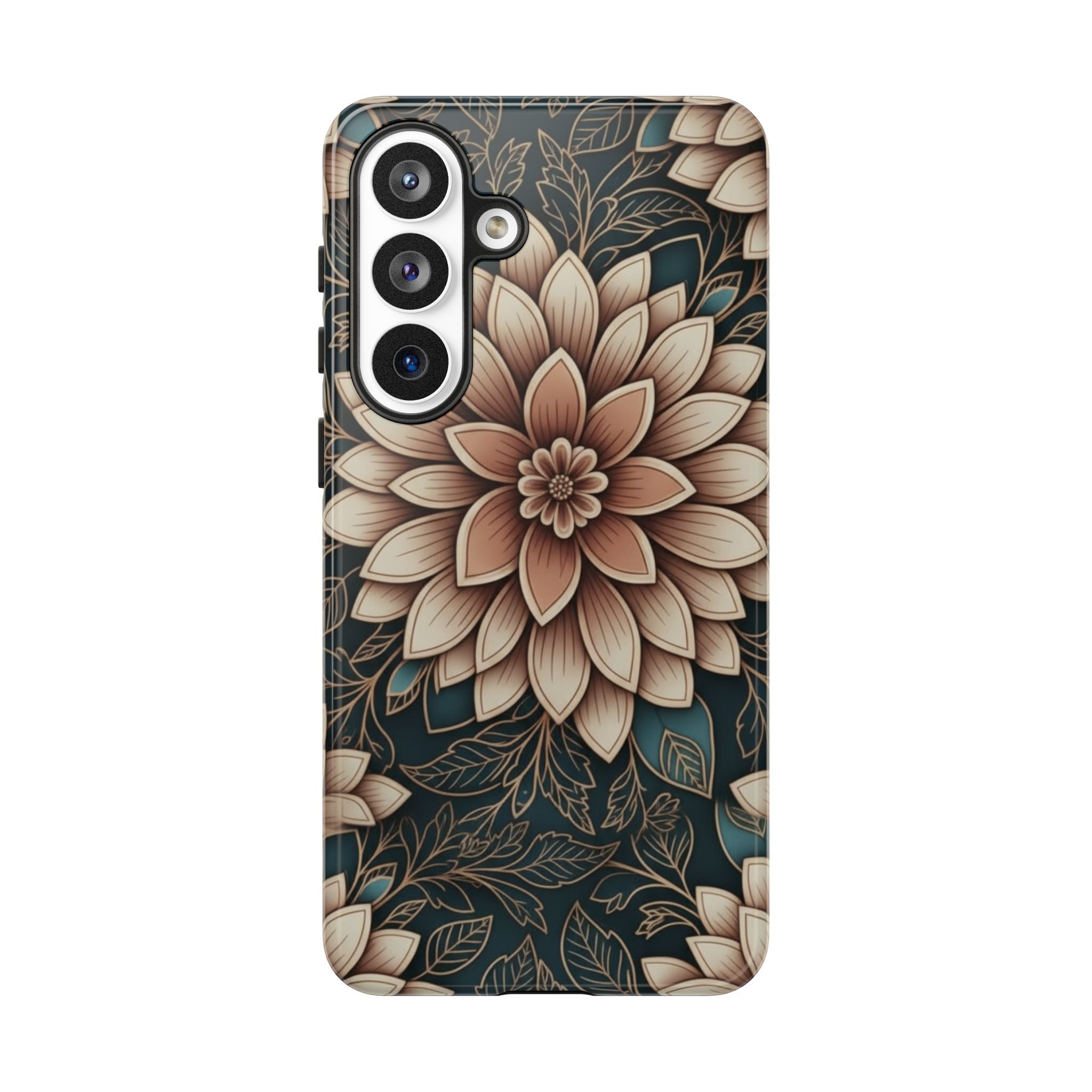 Floral Mandala Tough Phone Case - Boho Dahlia Protective Cover