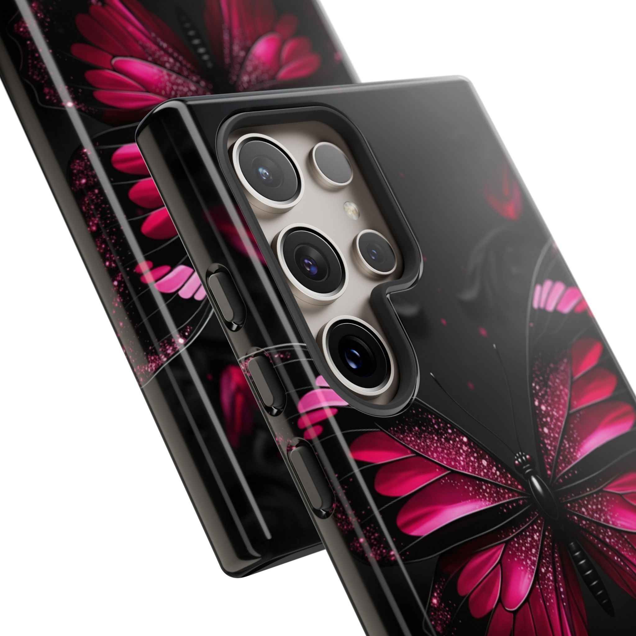 Pink Butterfly Tough Phone Case - Shockproof Protective iPhone Cover