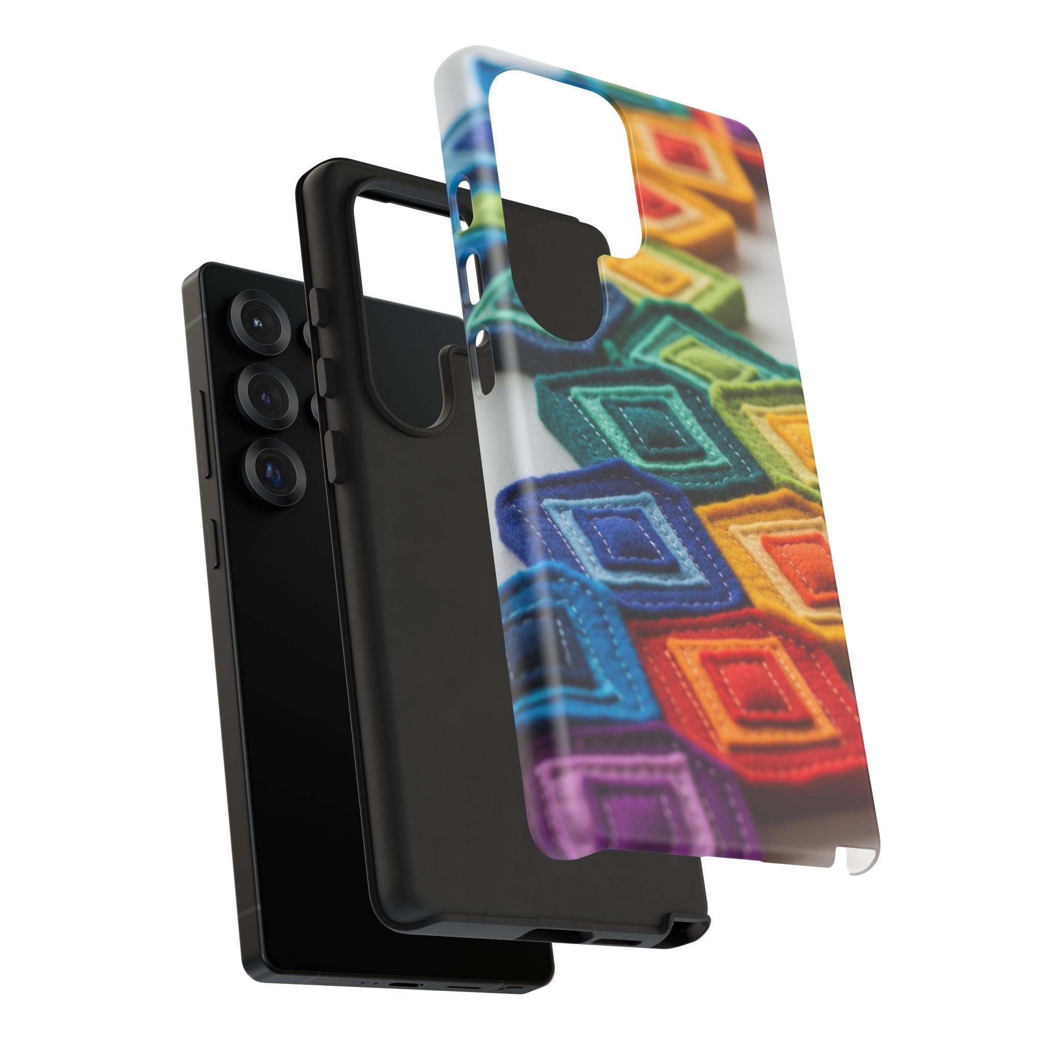 Colorful Geometric Quilt Pattern Phone Case – Bright Rainbow Diamond Tough Case