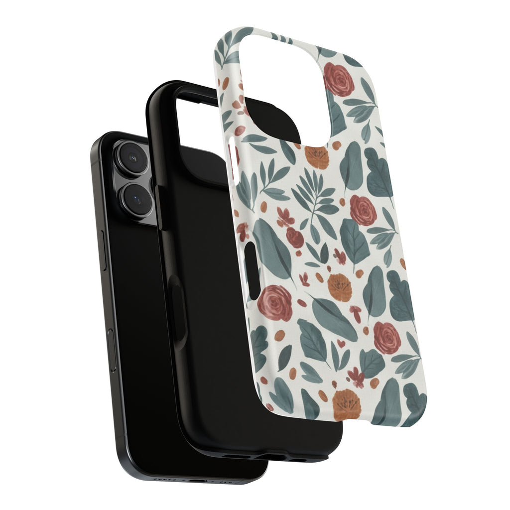 Floral Leaf Pattern Tough Phone Case — Protective Botanical iPhone Cover