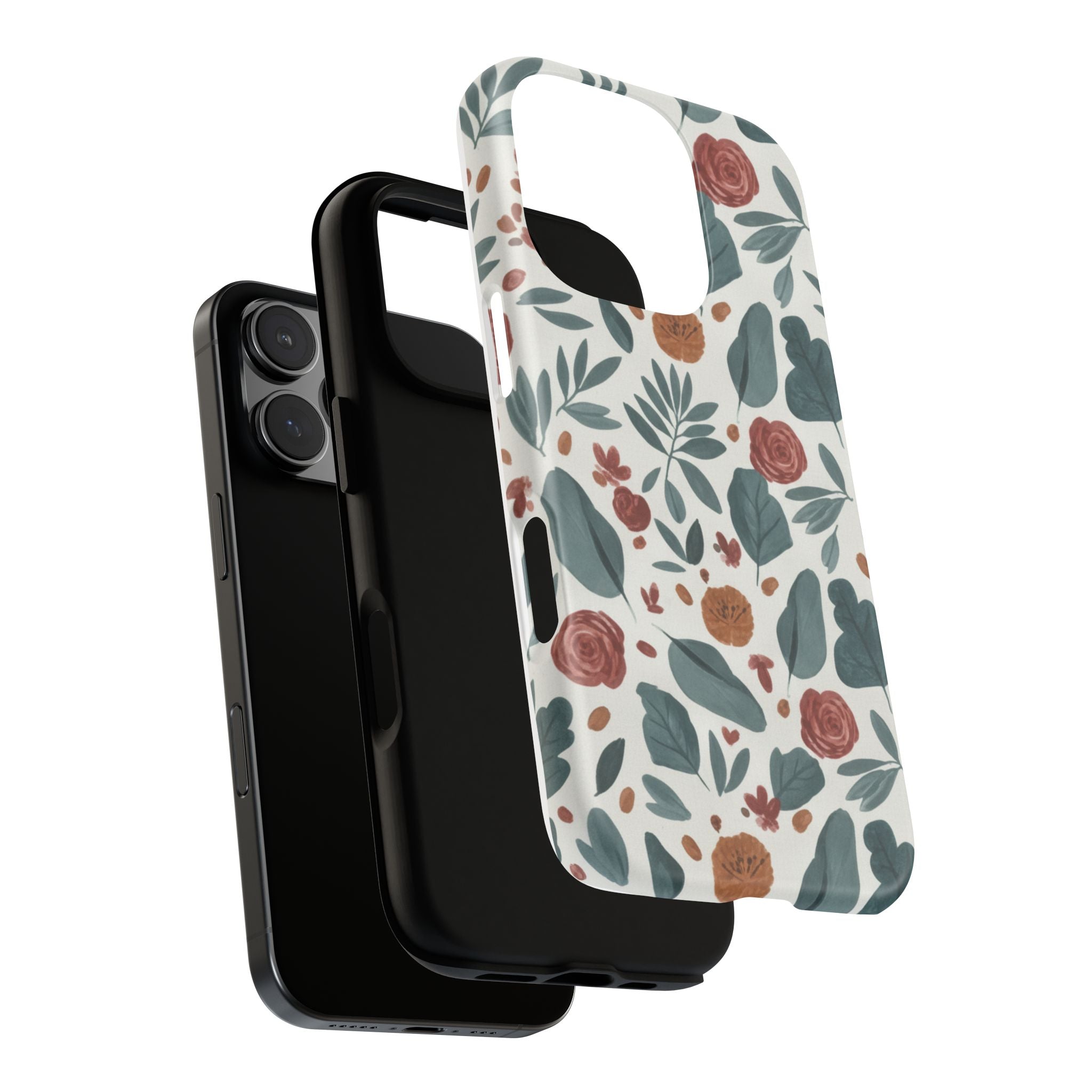 Floral Leaf Pattern Tough Phone Case — Protective Botanical iPhone Cover