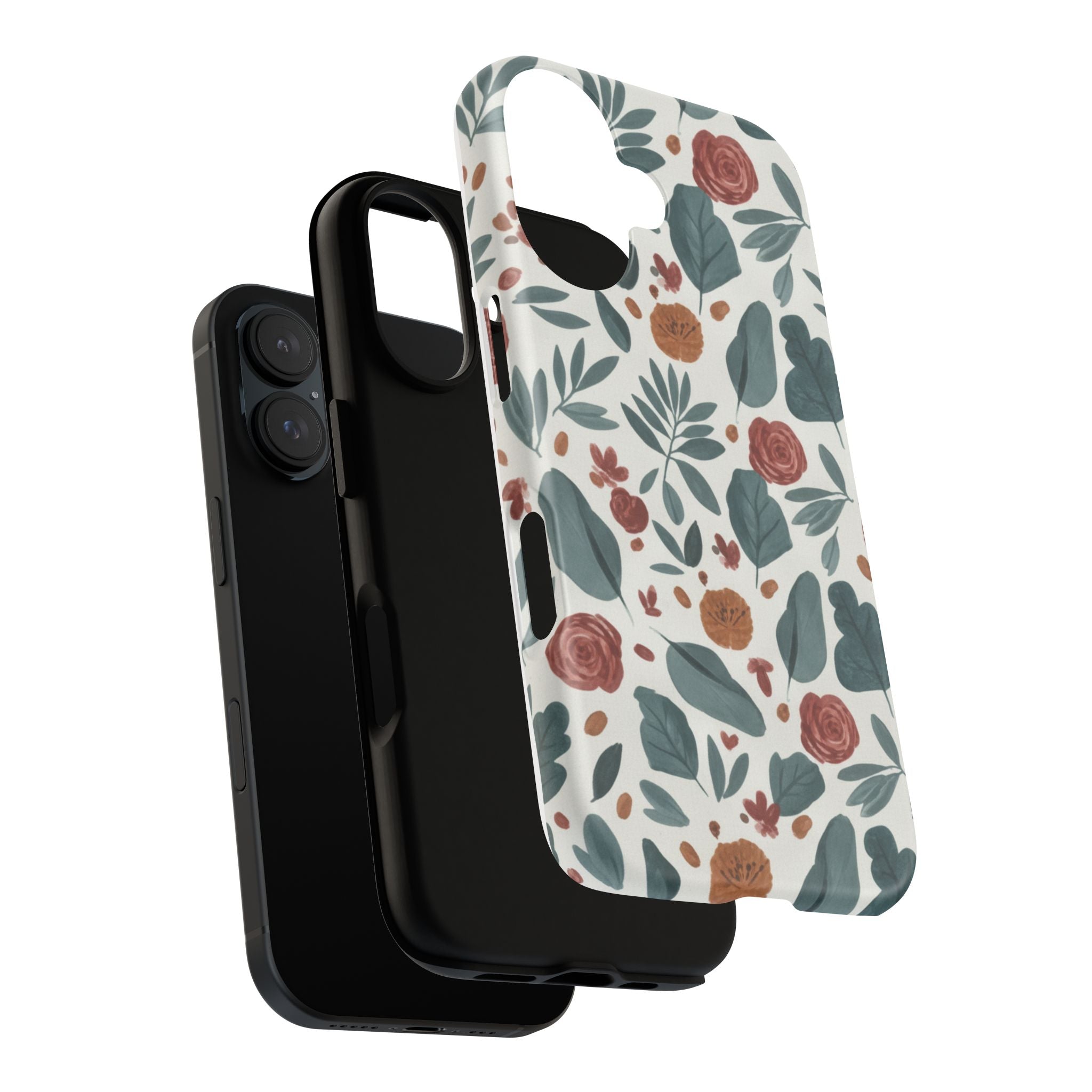Floral Leaf Pattern Tough Phone Case — Protective Botanical iPhone Cover