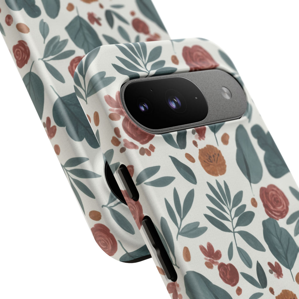 Floral Leaf Pattern Tough Phone Case — Protective Botanical iPhone Cover