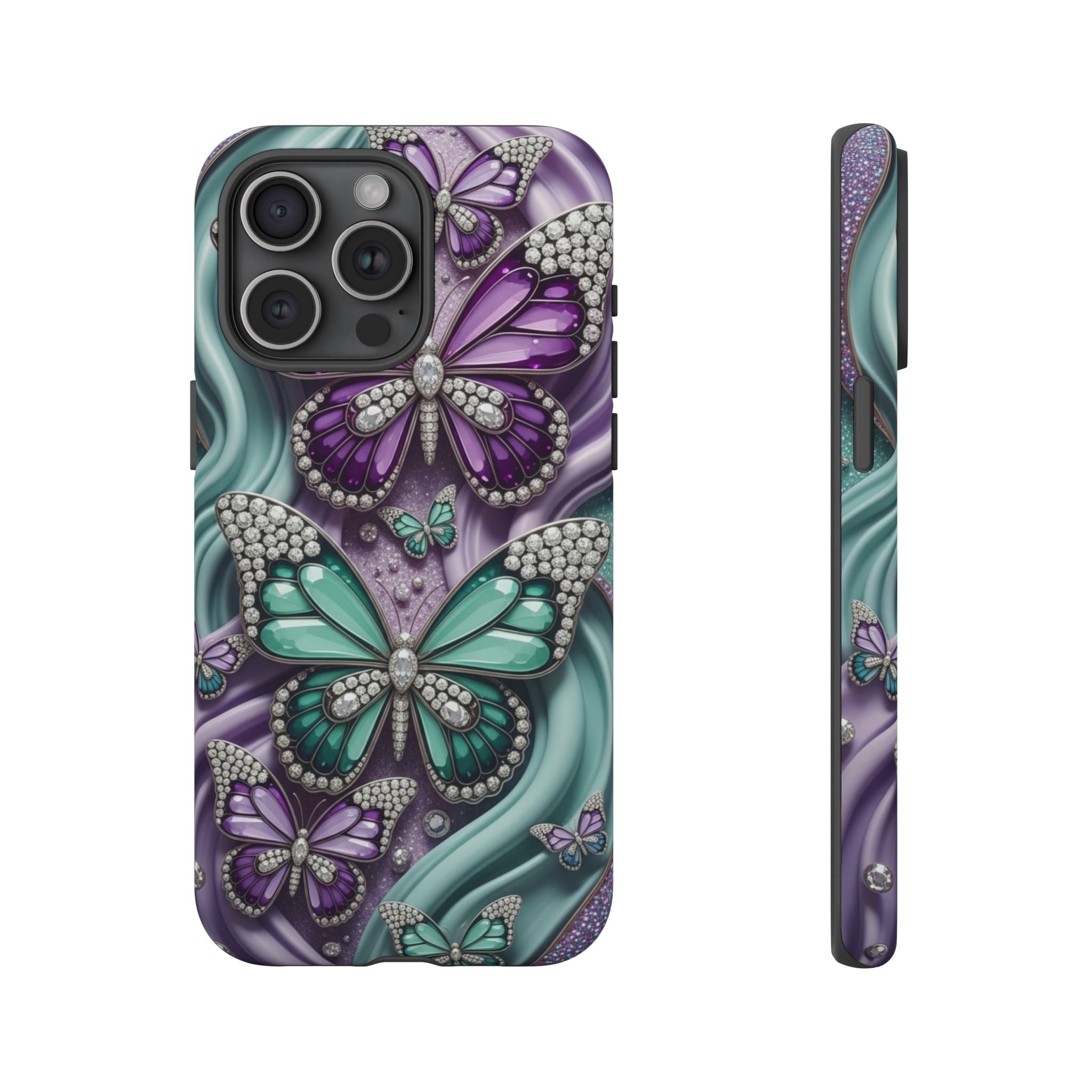 Butterfly Gem Tough Phone Case – Teal & Purple Sparkle Protective Cover