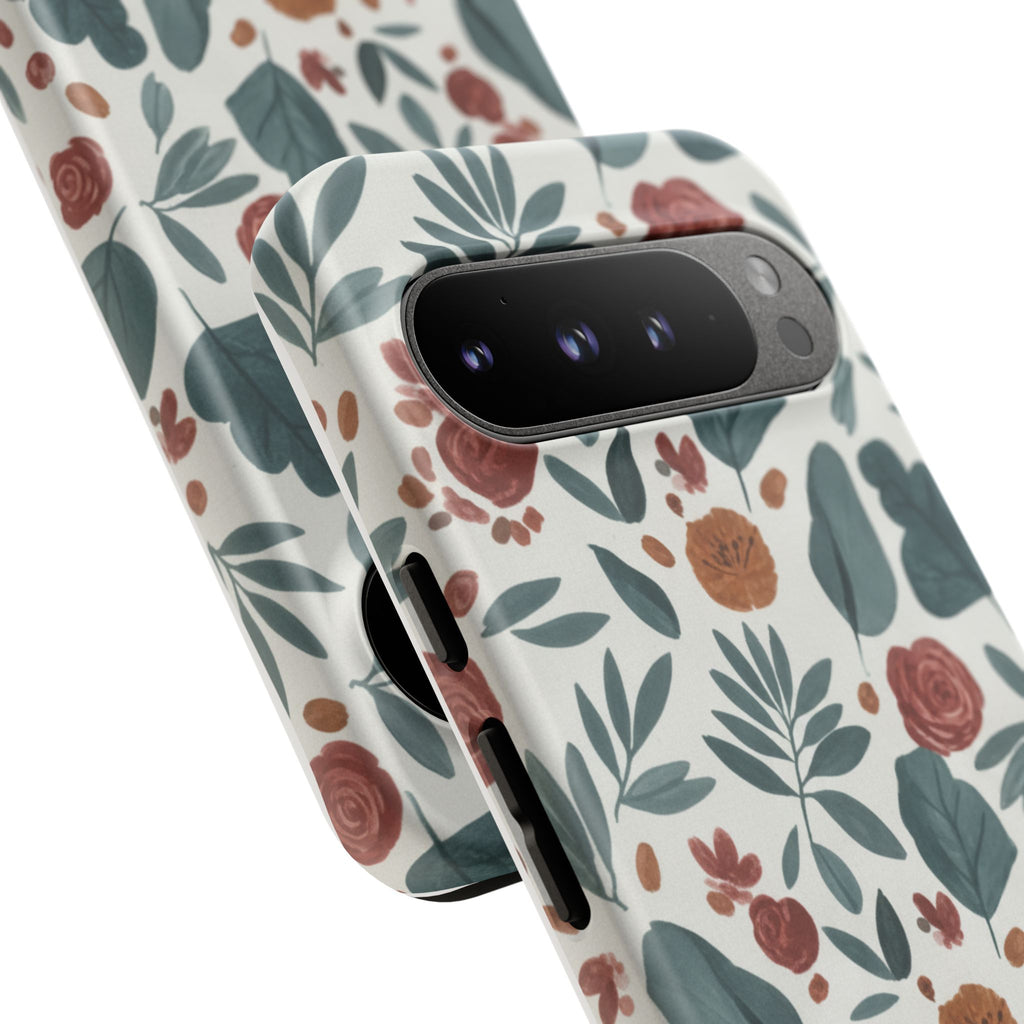 Floral Leaf Pattern Tough Phone Case — Protective Botanical iPhone Cover