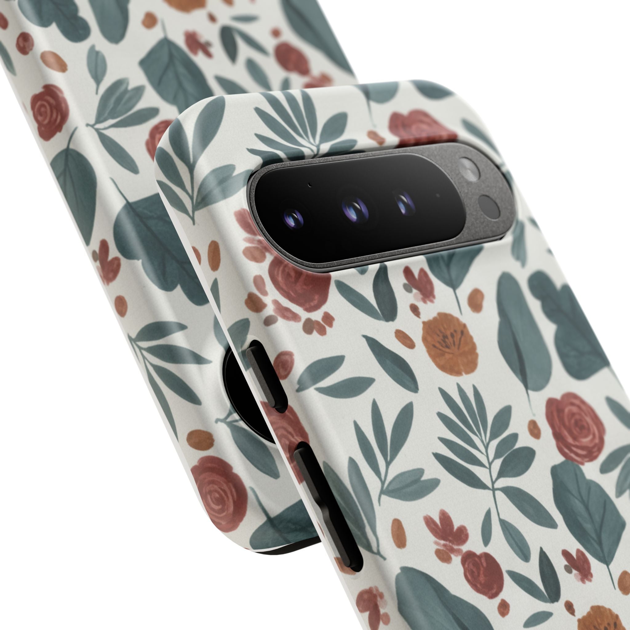 Floral Leaf Pattern Tough Phone Case — Protective Botanical iPhone Cover