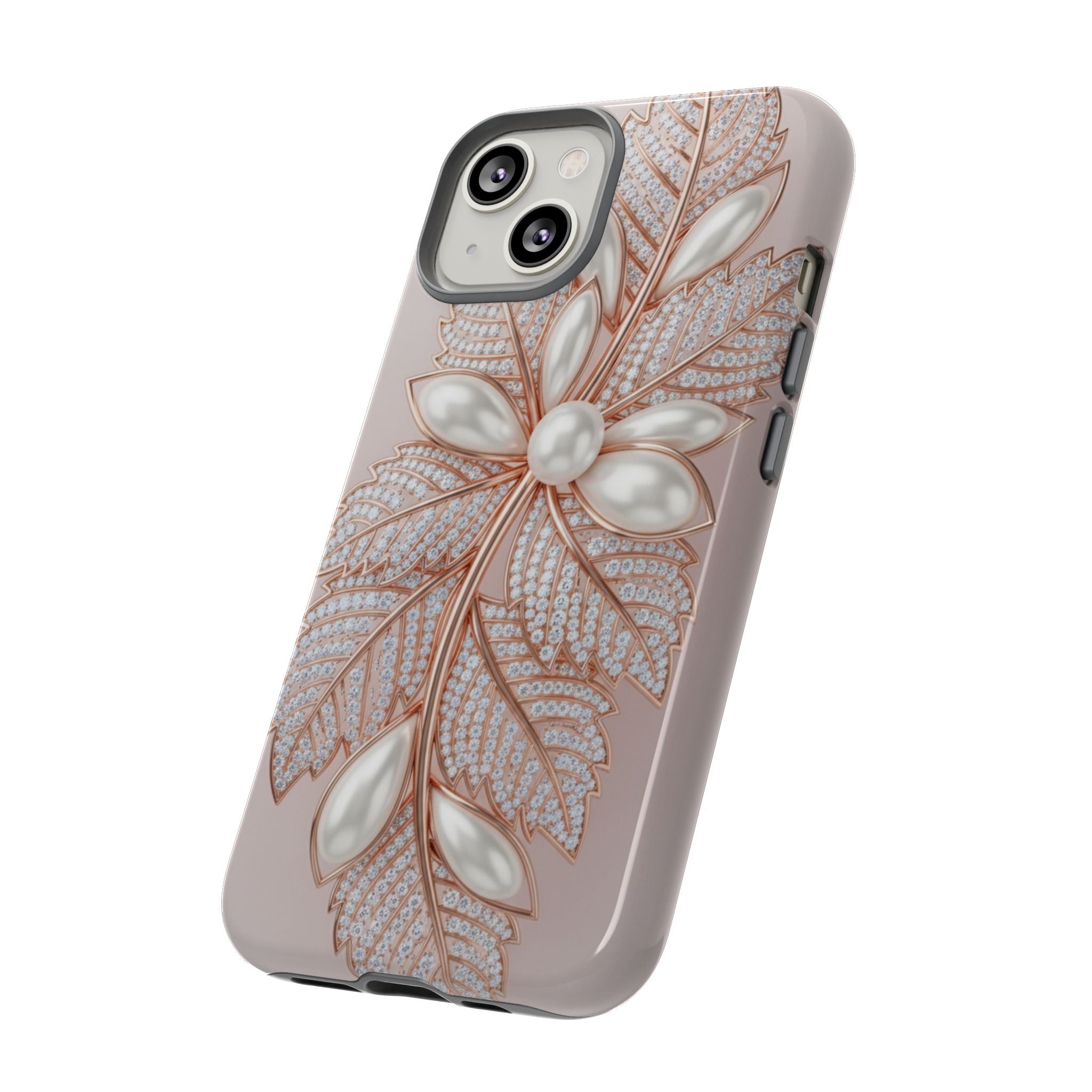 Pearl Floral Phone Case – Rose Gold Leaf iPhone Cover