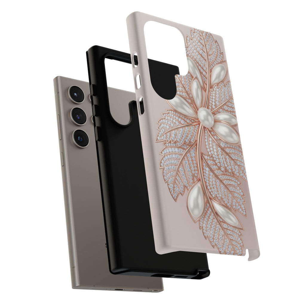 Pearl Floral Phone Case for Samsung galaxy phone — Elegant Rose Gold Leaf Design for Women