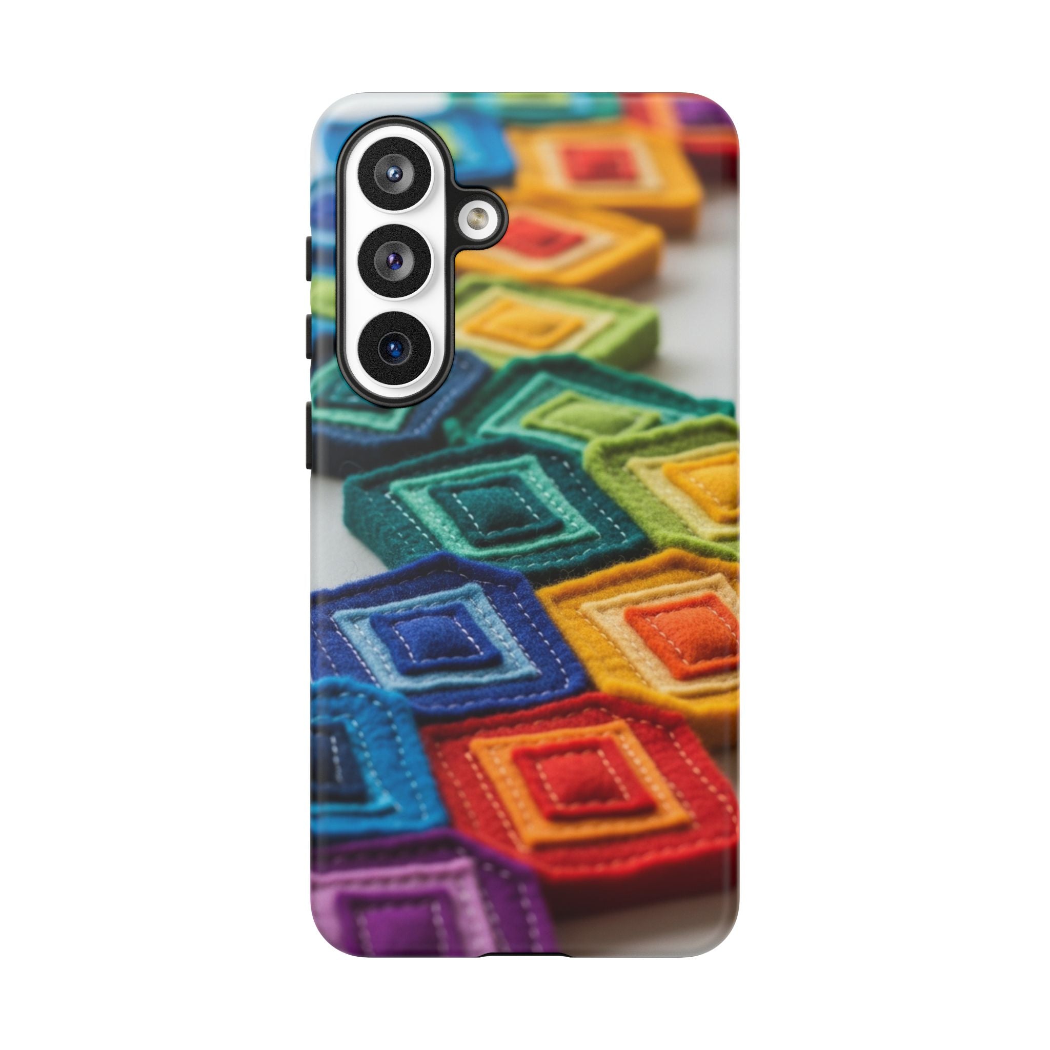 Colorful Geometric Quilt Pattern Phone Case – Bright Rainbow Diamond Tough Case