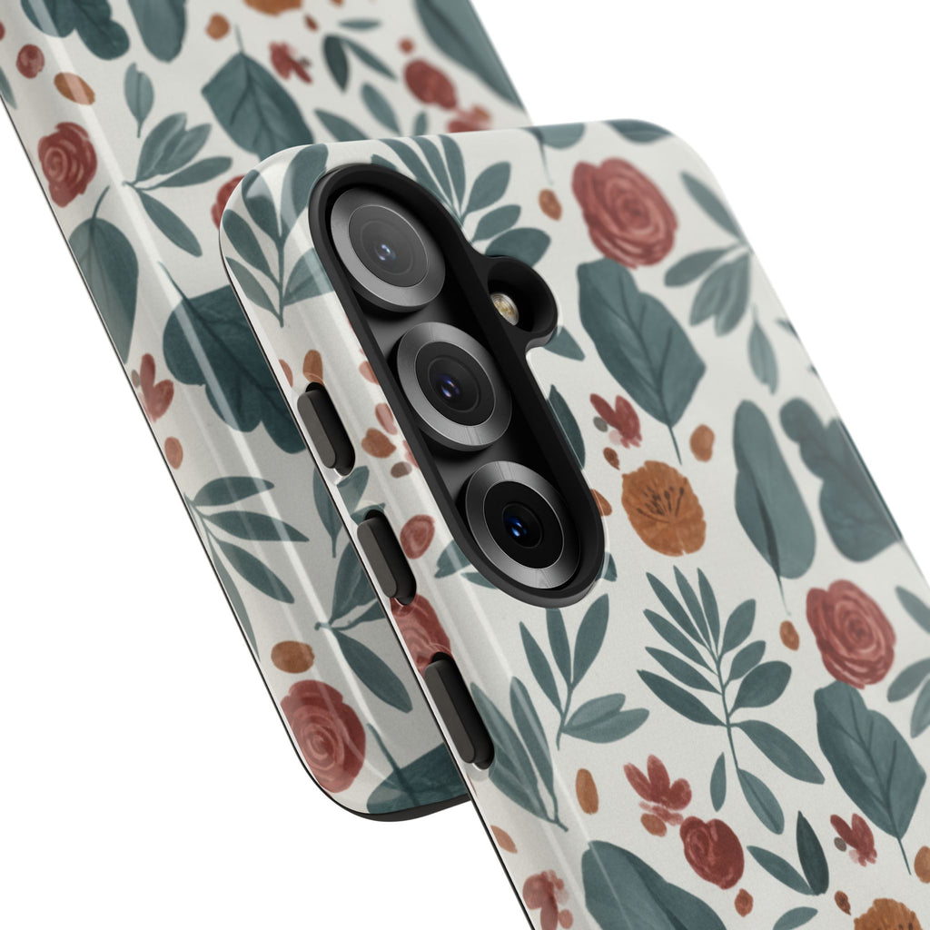 Floral Leaf Pattern Tough Phone Case — Protective Botanical iPhone Cover