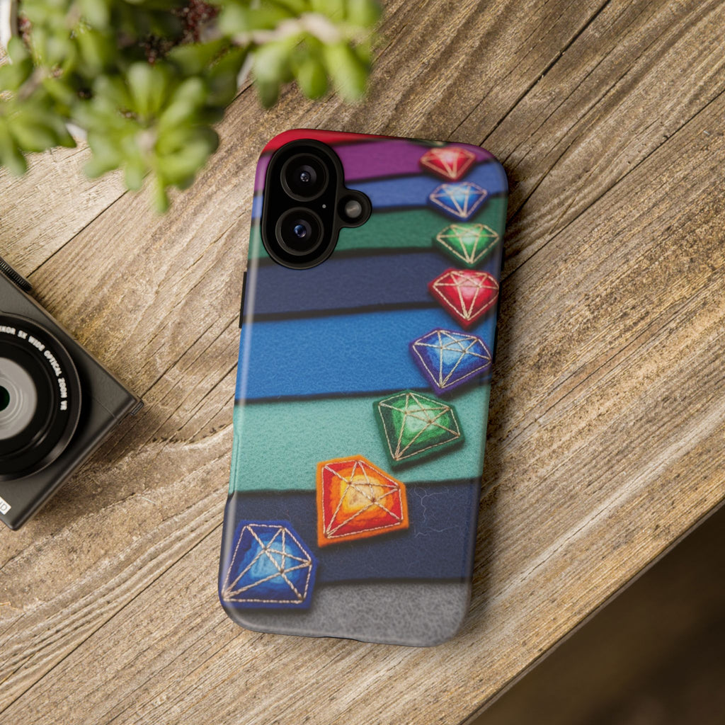 Colorful Gem Stripe Phone Case — Rainbow Diamond Pattern Tough Case