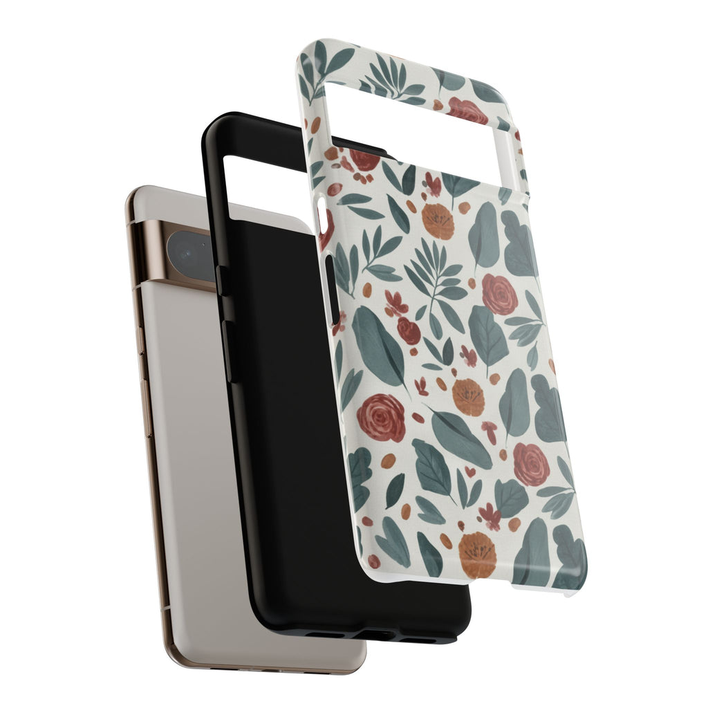 Floral Leaf Pattern Tough Phone Case — Protective Botanical iPhone Cover