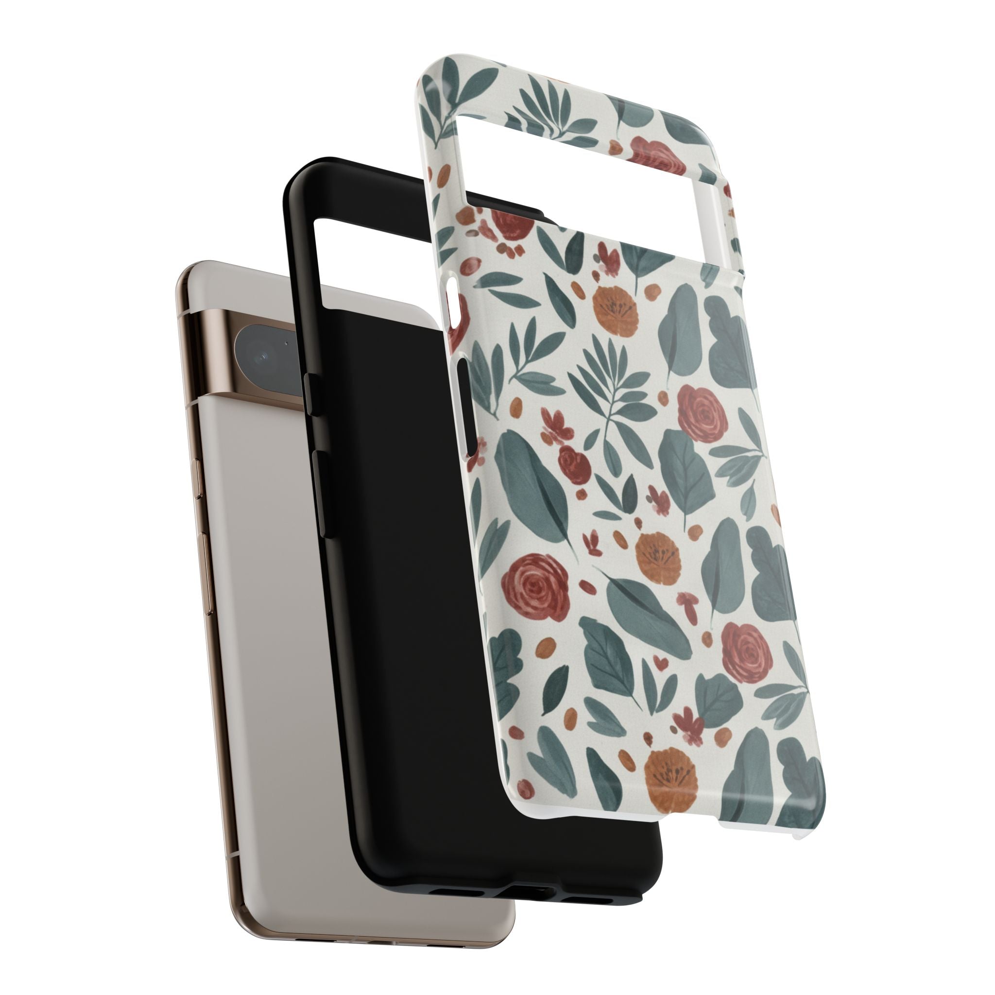 Floral Leaf Pattern Tough Phone Case — Protective Botanical iPhone Cover