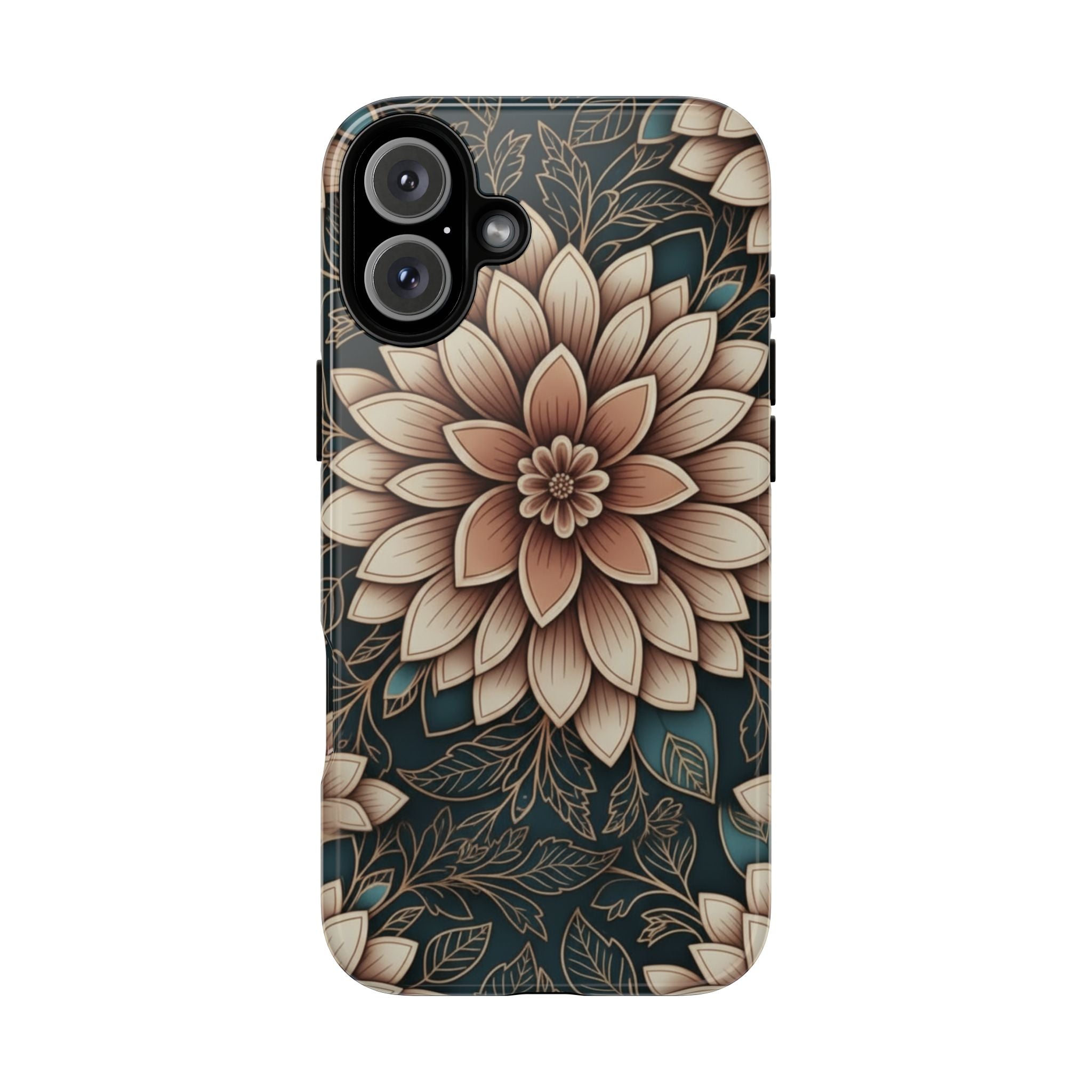 Floral Mandala Tough Phone Case - Boho Dahlia Protective Cover