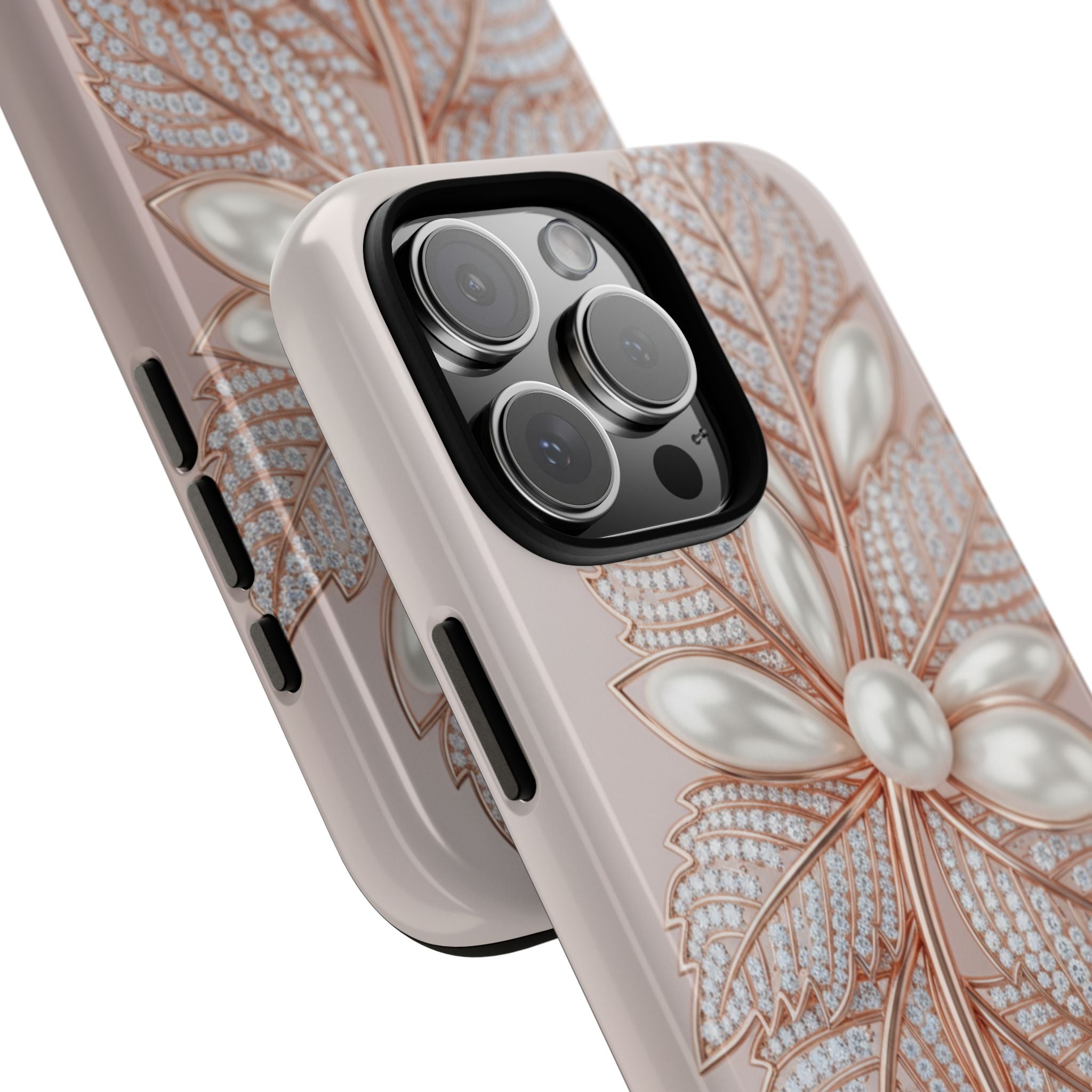 Pearl Floral Phone Case – Rose Gold Leaf iPhone Cover