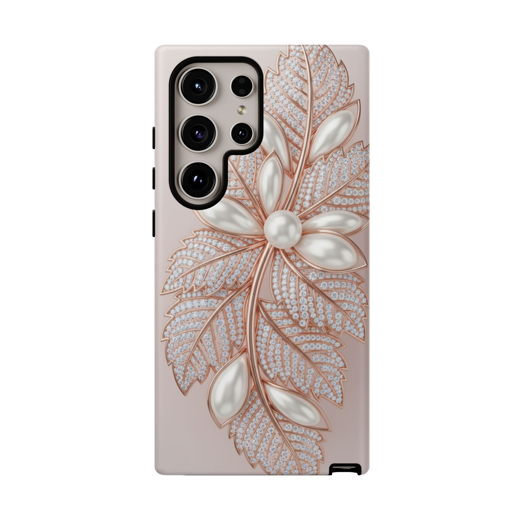 Pearl Floral Phone Case for Samsung galaxy phone — Elegant Rose Gold Leaf Design for Women