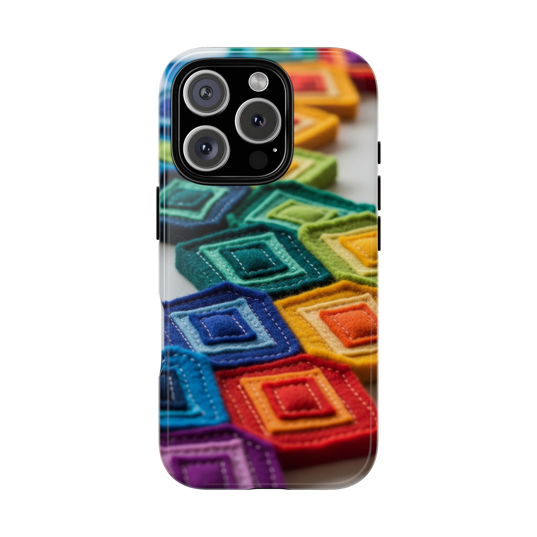 Colorful Geometric Quilt Pattern Phone Case – Bright Rainbow Diamond Tough Case