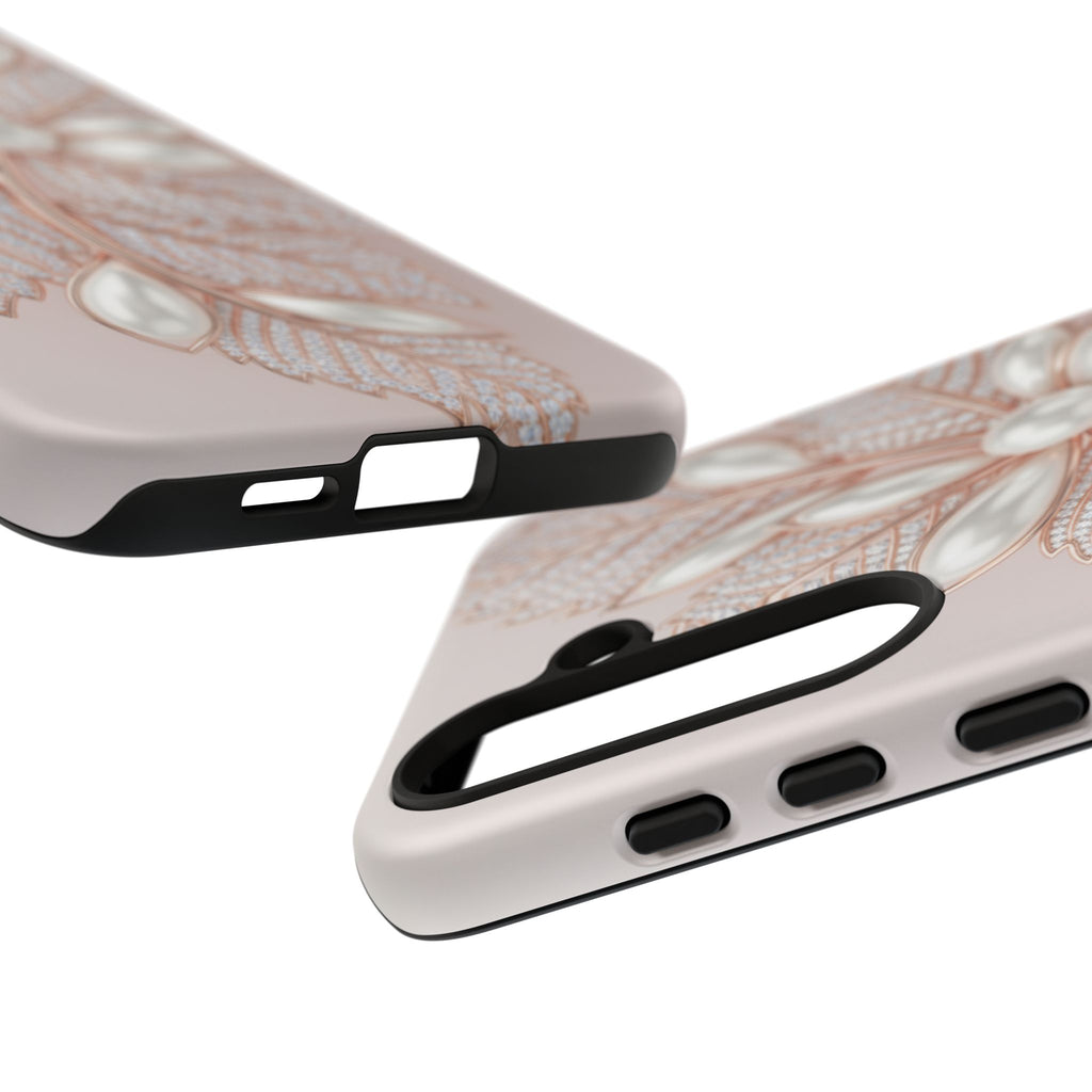 Pearl Floral Phone Case for Samsung galaxy phone — Elegant Rose Gold Leaf Design for Women