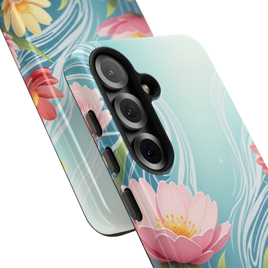 Floral Lotus Tough Phone Case — Watercolor Garden Protective Cover