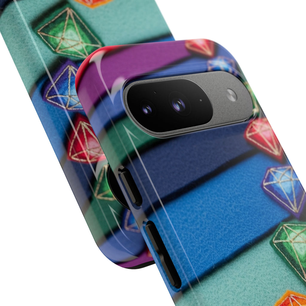Colorful Gem Stripe Phone Case — Rainbow Diamond Pattern Tough Case