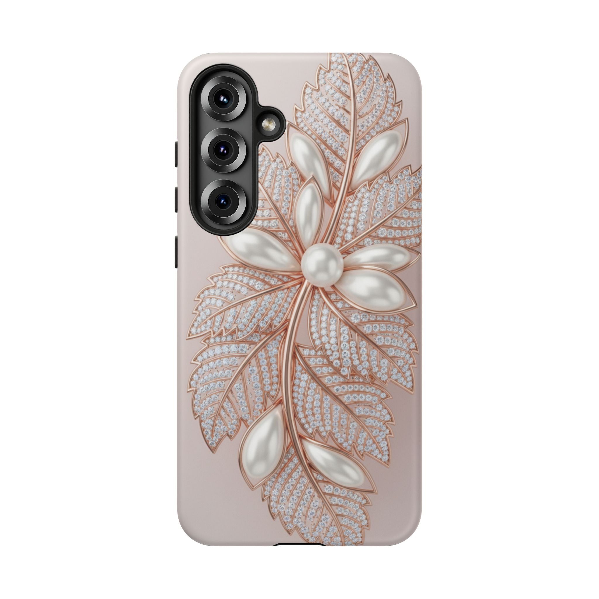 Pearl Floral Phone Case for Samsung galaxy phone — Elegant Rose Gold Leaf Design for Women