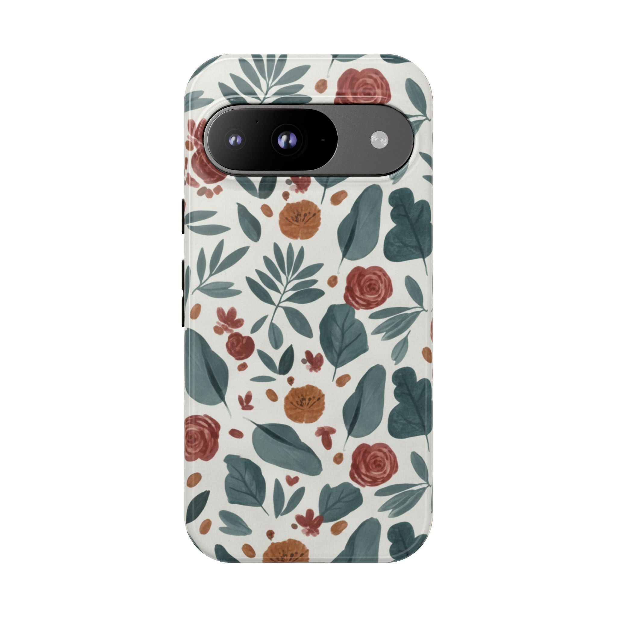 Floral Leaf Pattern Tough Phone Case — Protective Botanical iPhone Cover