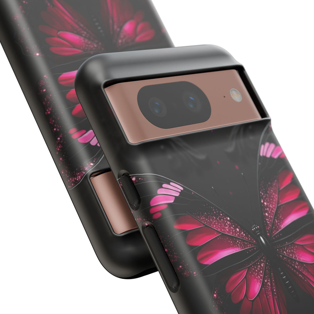 Pink Butterfly Tough Phone Case - Shockproof Protective iPhone Cover