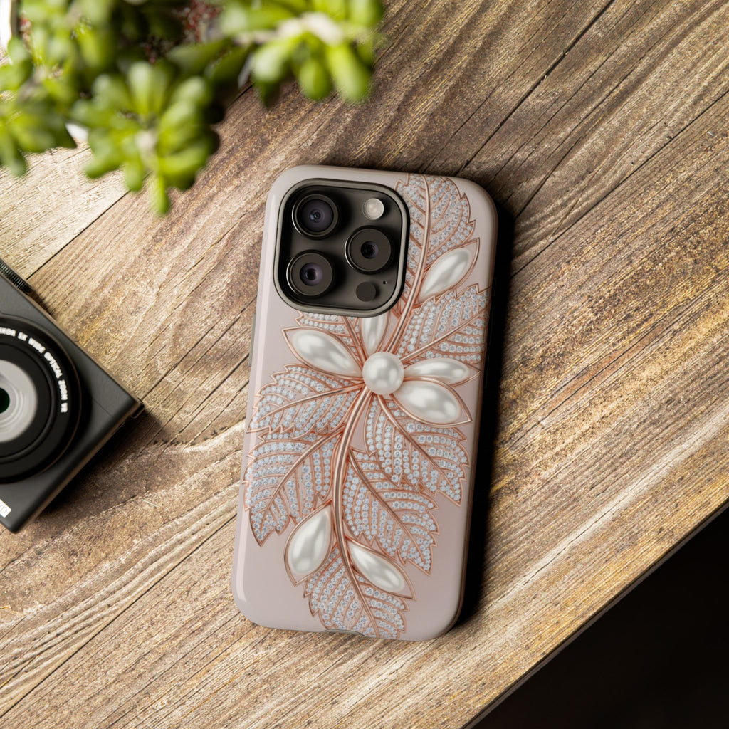Pearl Floral Phone Case – Rose Gold Leaf iPhone Cover