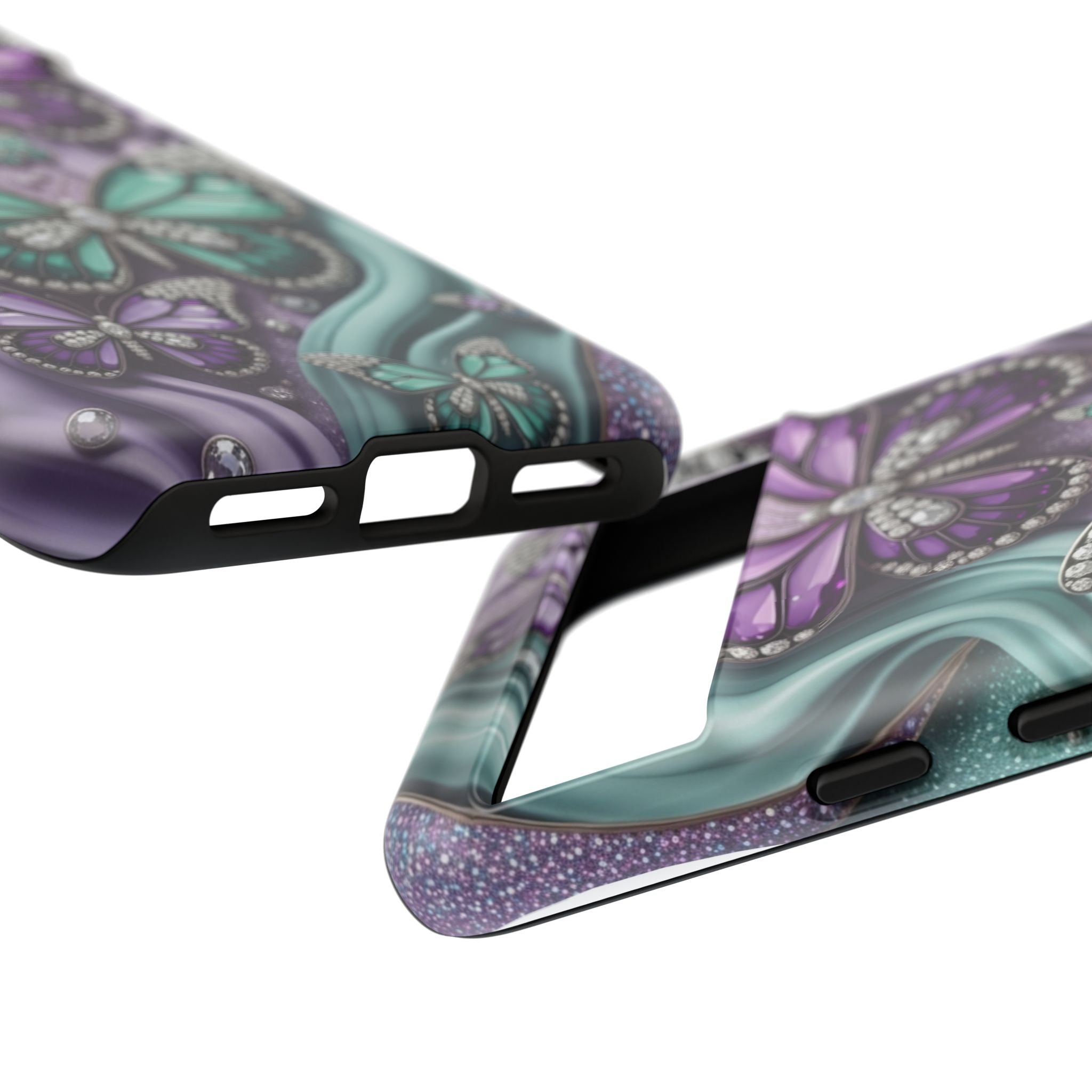 Butterfly Gem Tough Phone Case – Teal & Purple Sparkle Protective Cover