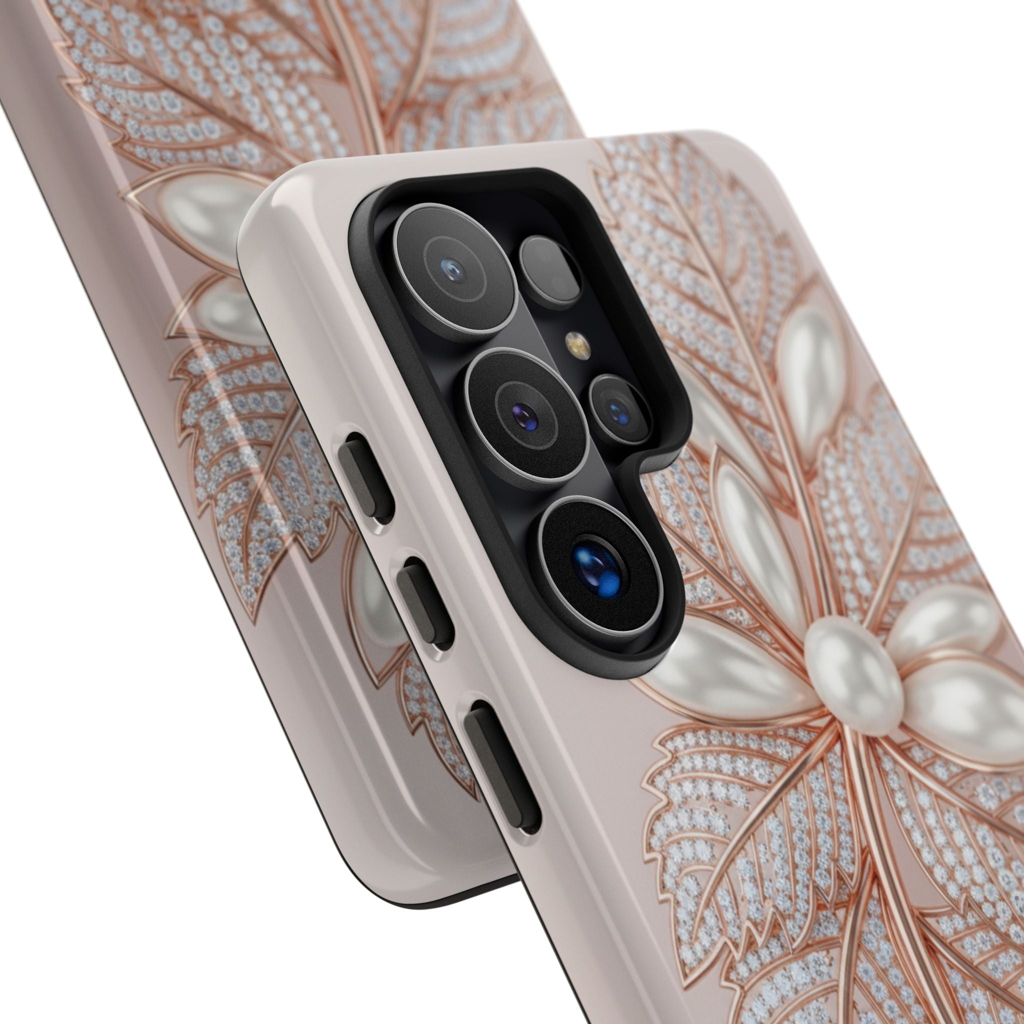Pearl Floral Phone Case for Samsung galaxy phone — Elegant Rose Gold Leaf Design for Women