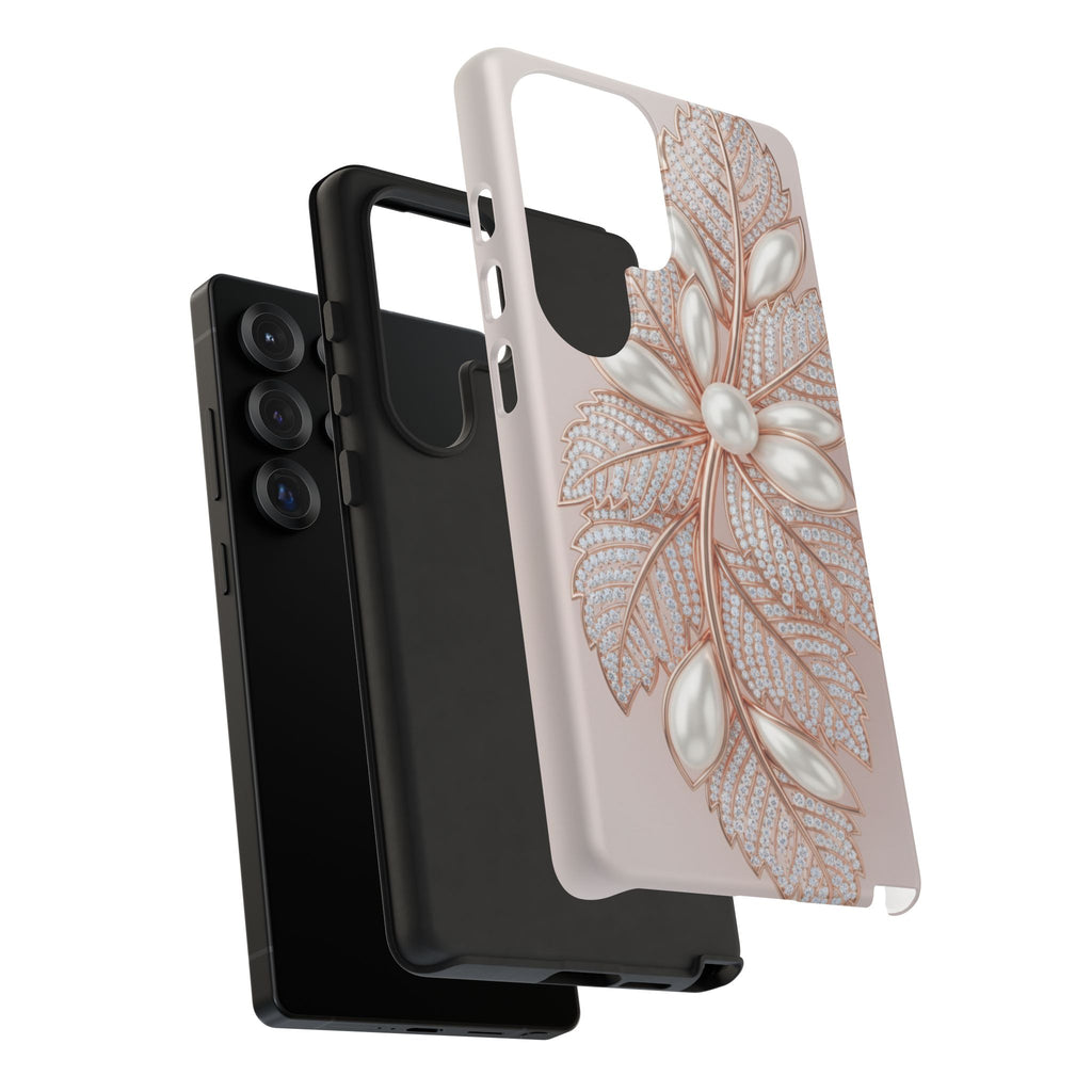 Pearl Floral Phone Case for Samsung galaxy phone — Elegant Rose Gold Leaf Design for Women